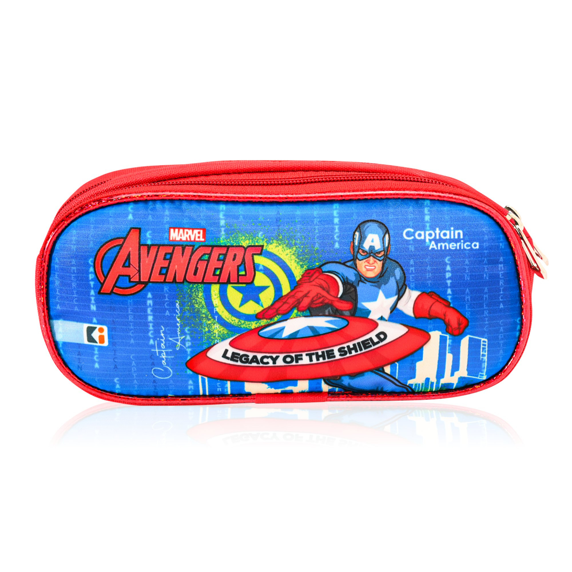 Kuber Industries Pencil Pouch | Multi-Purpose Travel Pouch | 2 Compartments Utility Pouch | Waterproof Stationary Bag | Geometry Box | Marvel Captain America | Blue & Yellow