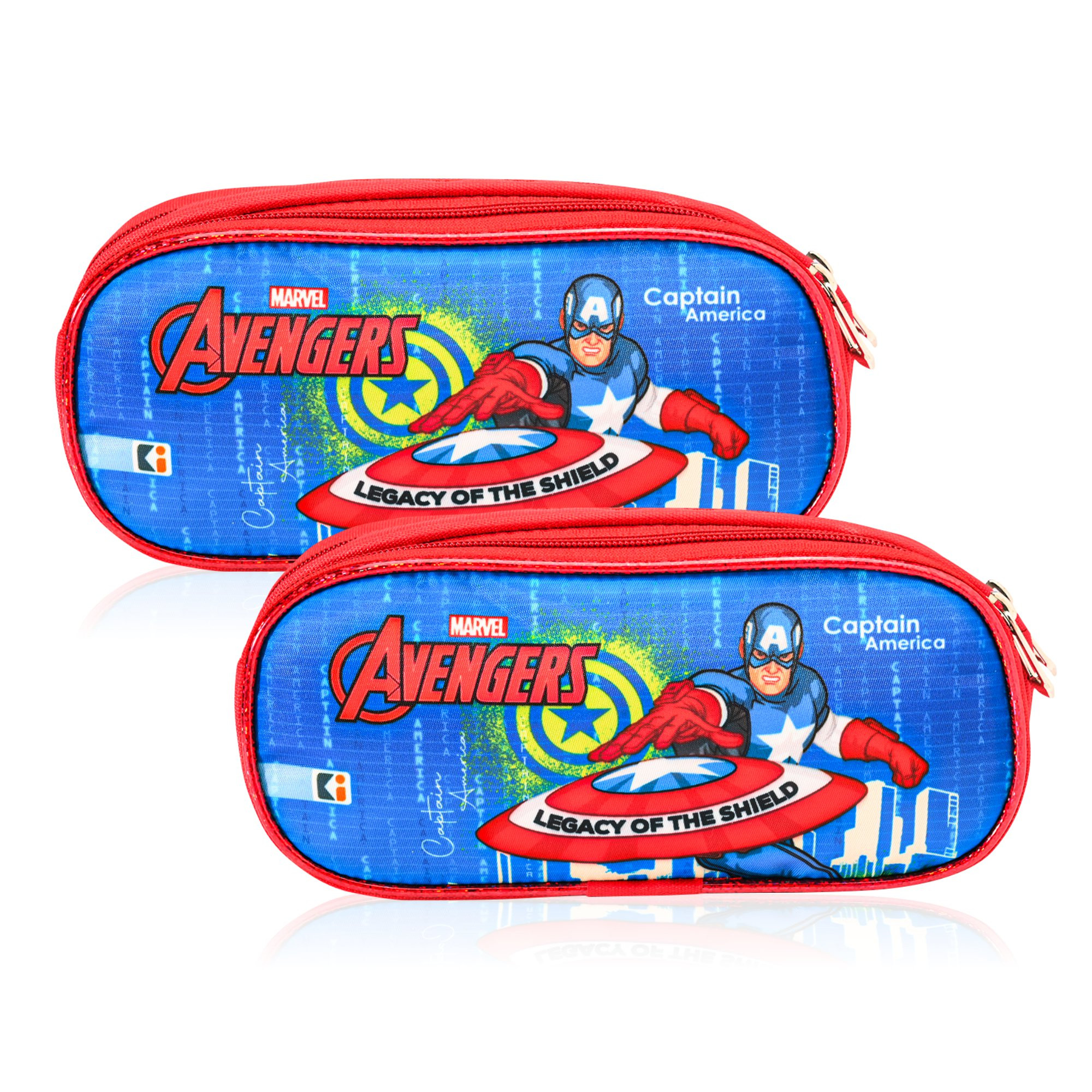 Kuber Industries Pencil Pouch | Multi-Purpose Travel Pouch | 2 Compartments Utility Pouch | Waterproof Stationary Bag | Geometry Box | Marvel Captain America | Blue & Yellow