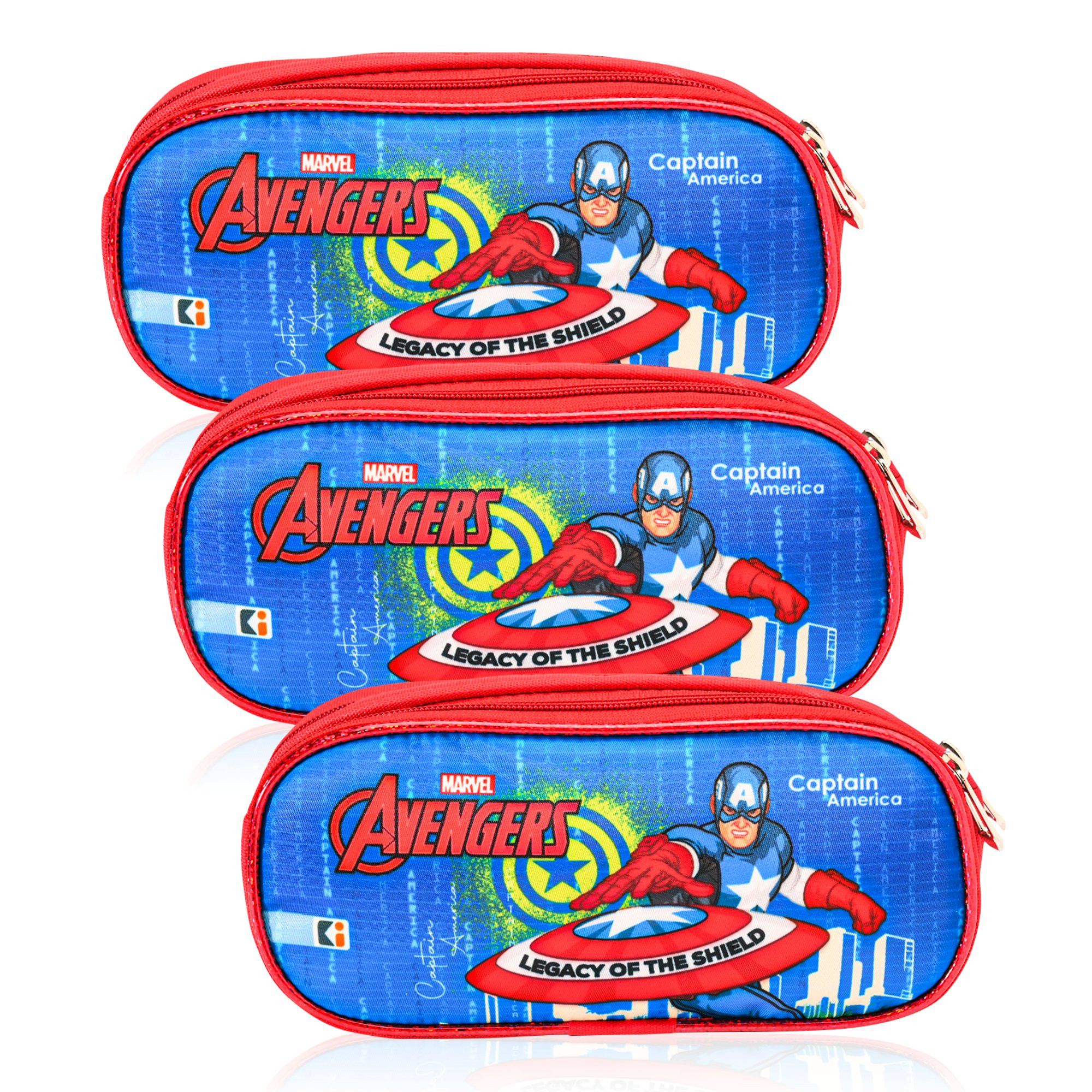 Kuber Industries Pencil Pouch | Multi-Purpose Travel Pouch | 2 Compartments Utility Pouch | Waterproof Stationary Bag | Geometry Box | Marvel Captain America | Blue & Yellow
