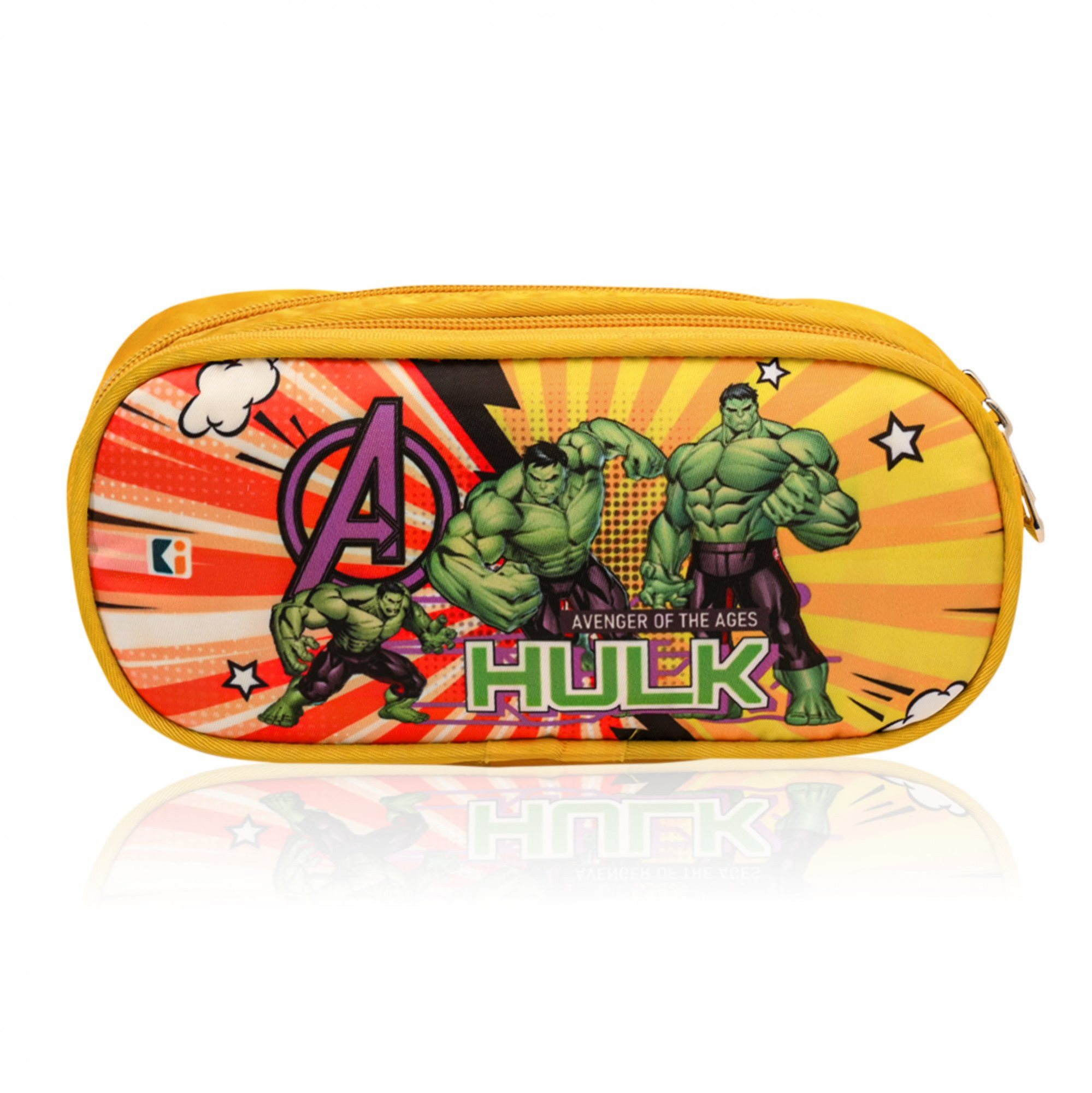 Kuber Industries Pencil Pouch | Multi-Purpose Travel Pouch | 2 Compartments Utility Pouch | Waterproof Stationary Bag | Geometry Box | Marvel Hulk | Yellow
