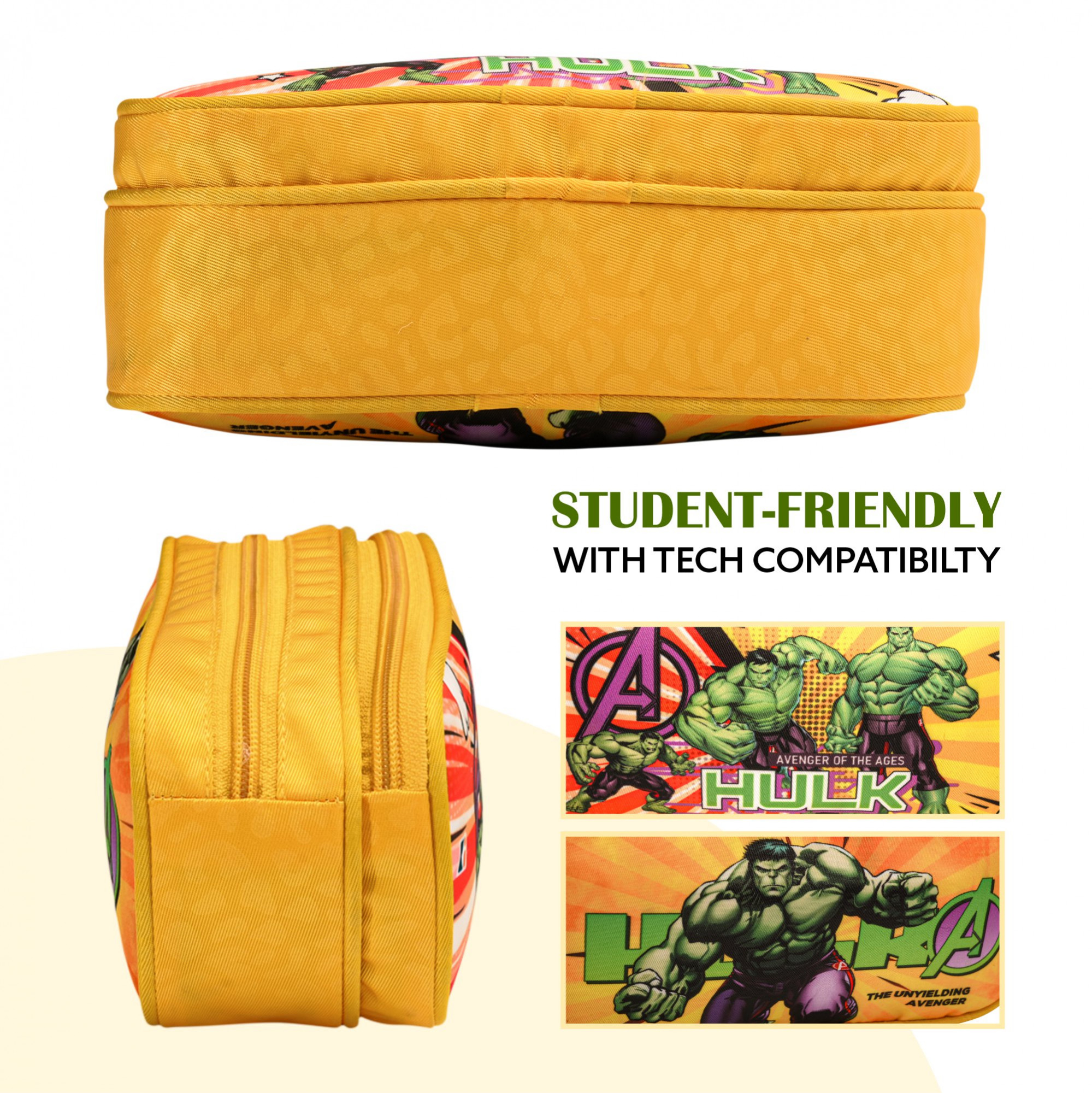 Kuber Industries Pencil Pouch | Multi-Purpose Travel Pouch | 2 Compartments Utility Pouch | Waterproof Stationary Bag | Geometry Box | Marvel Hulk | Yellow