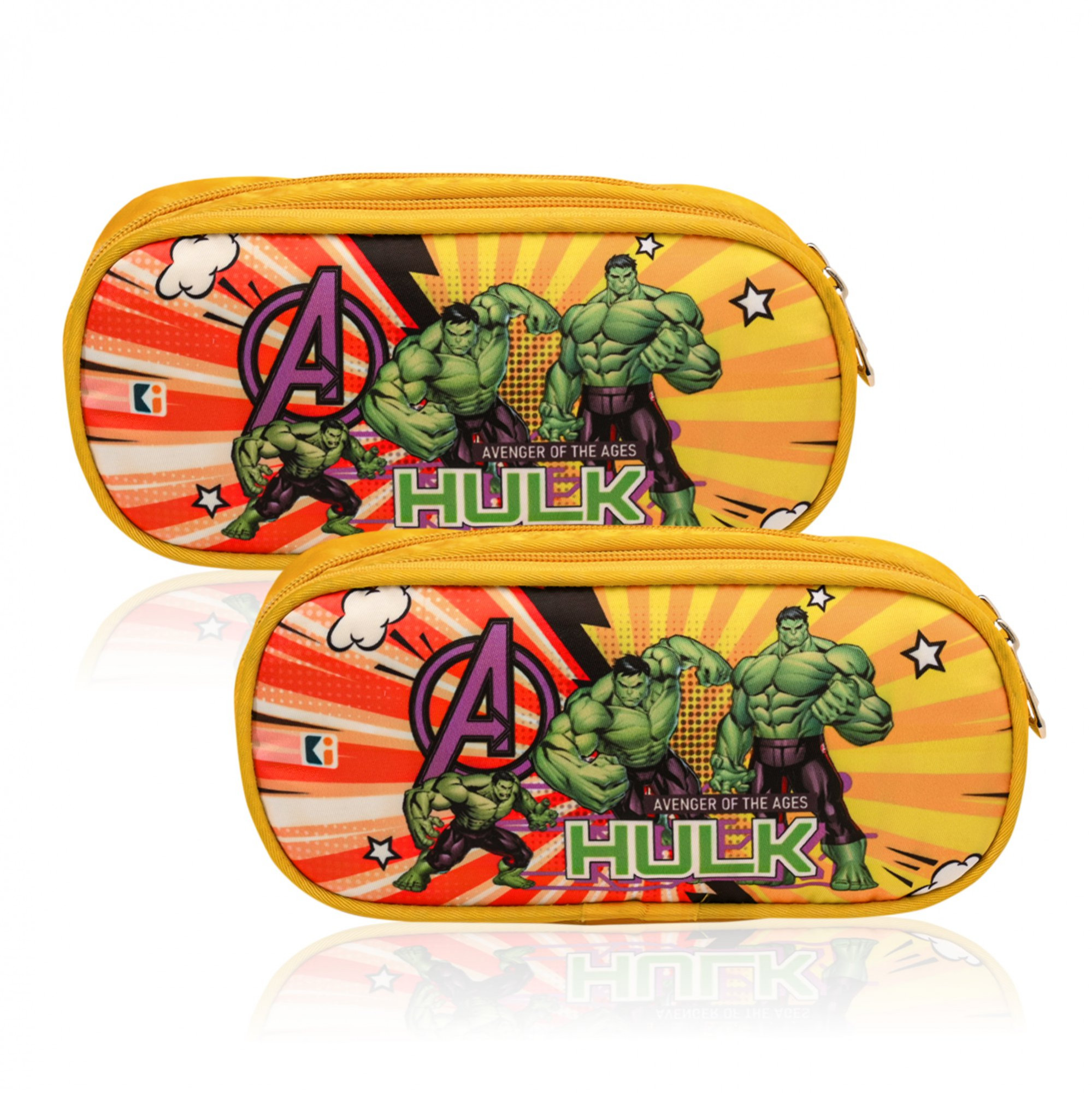 Kuber Industries Pencil Pouch | Multi-Purpose Travel Pouch | 2 Compartments Utility Pouch | Waterproof Stationary Bag | Geometry Box | Marvel Hulk | Yellow