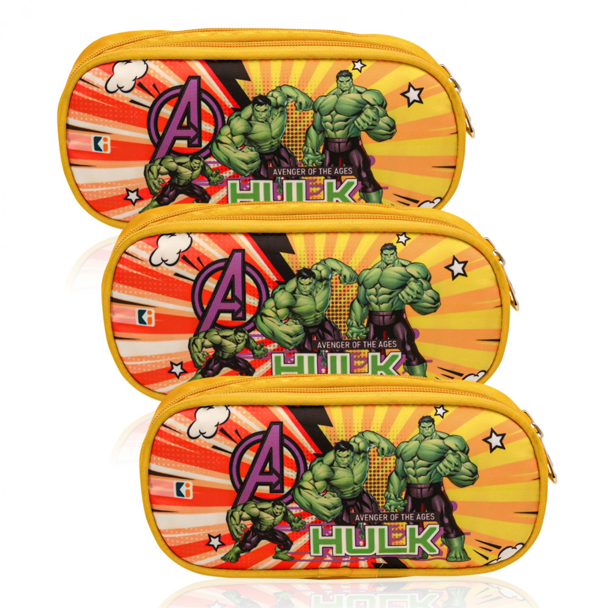Kuber Industries Pencil Pouch | Multi-Purpose Travel Pouch | 2 Compartments Utility Pouch | Waterproof Stationary Bag | Geometry Box | Marvel Hulk | Yellow