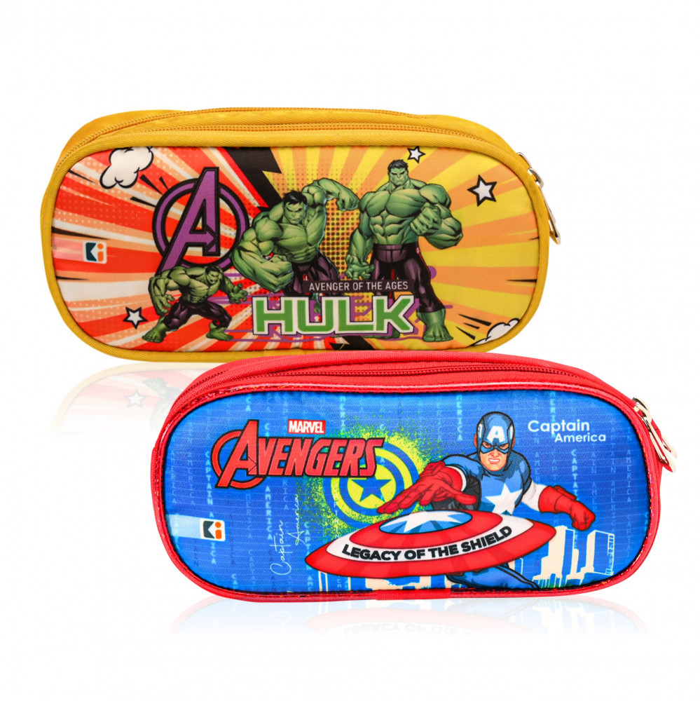 Kuber Industries Pencil Pouch | Multi-Purpose Travel Pouch | 2 Compartments Utility Pouch | Waterproof Stationary Bag for Kids | Marvel Geometry Box | Multicolor