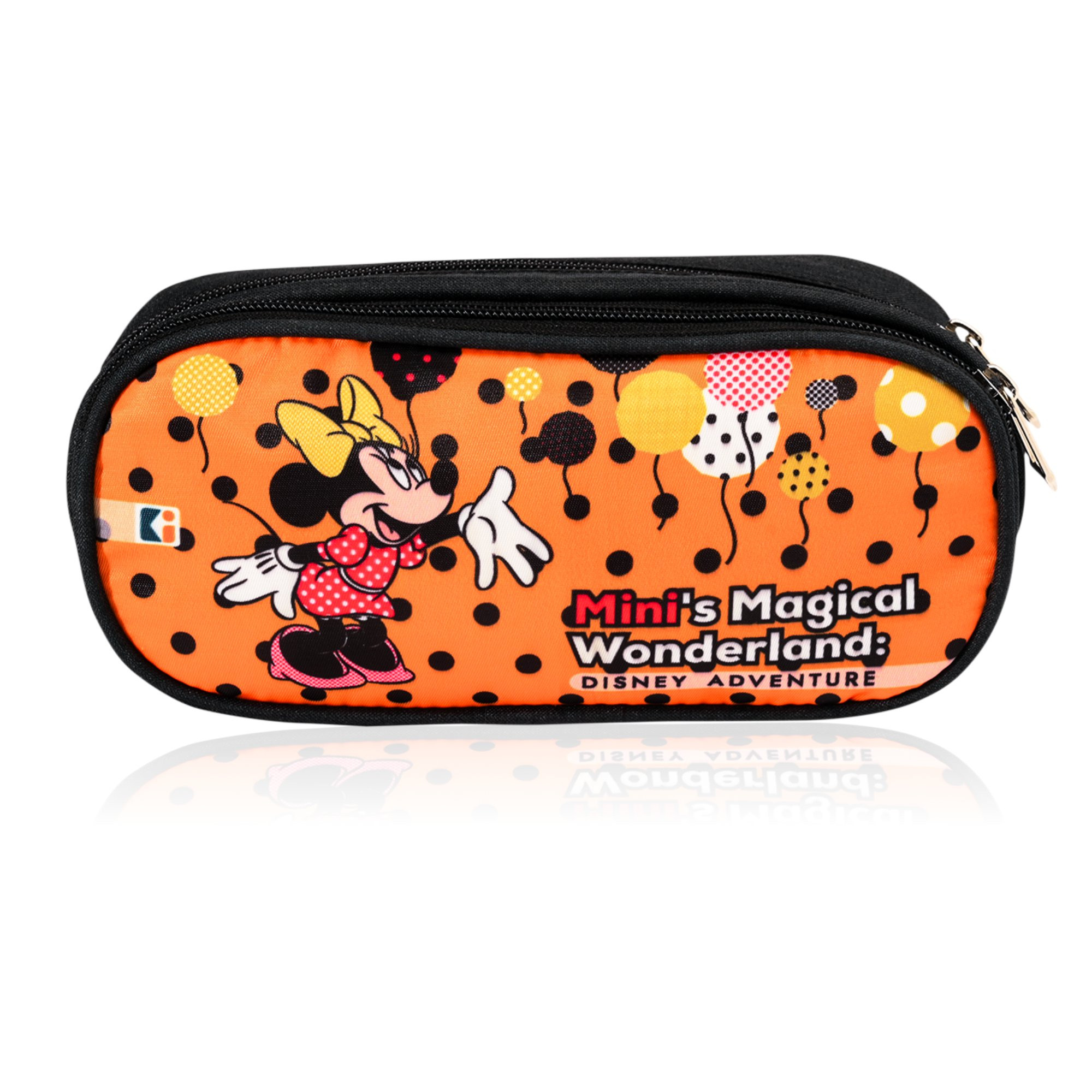 Kuber Industries Pencil Pouch | Multi-Purpose Travel Pouch | 2 Compartments Utility Pouch | Waterproof Stationary Bag | Geometry Box | Disney Minnie Magic | Orange & Green