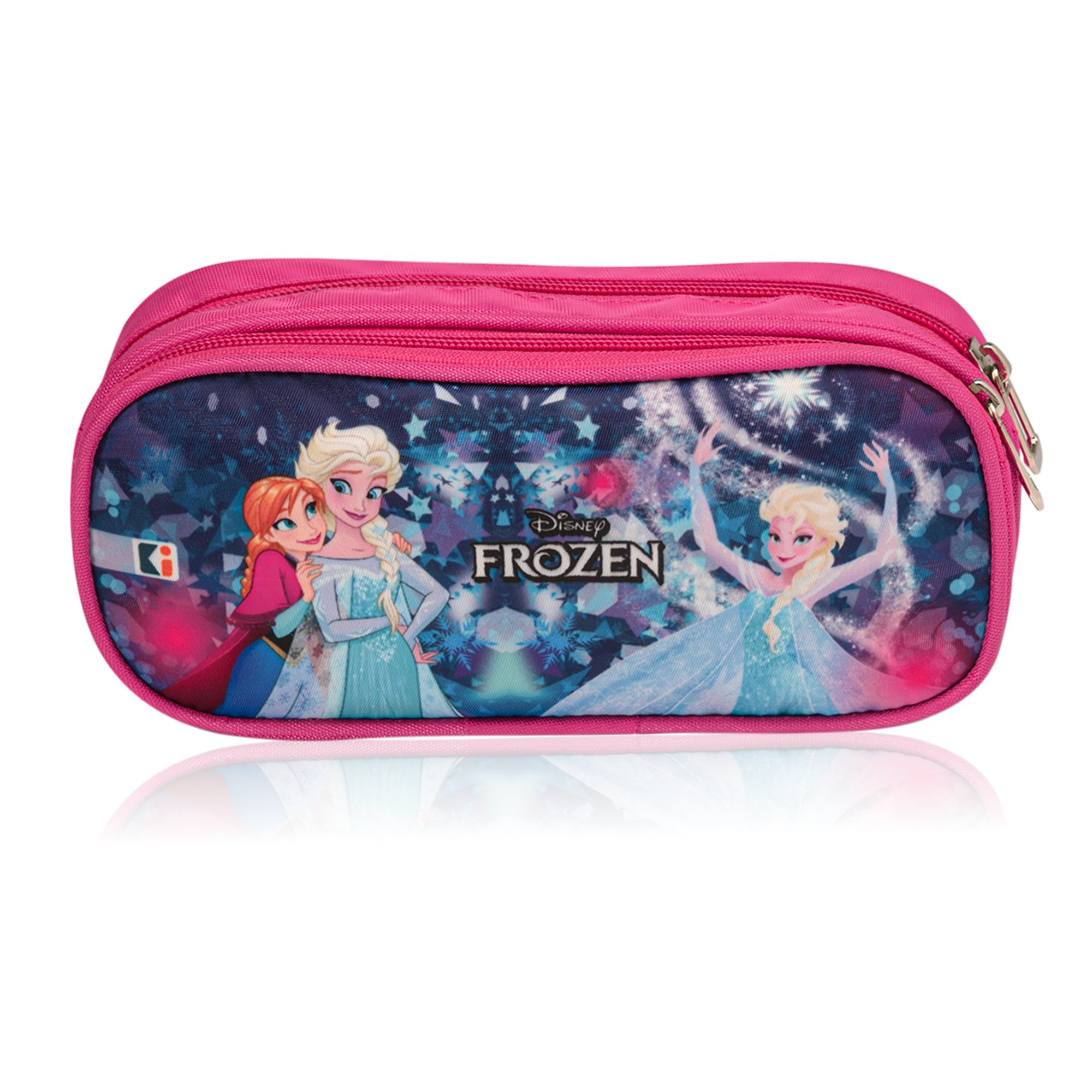Kuber Industries Pencil Pouch | Multi-Purpose Travel Pouch | 2 Compartments Utility Pouch | Waterproof Stationary Bag | Geometry Box | Disney Frozen Fun | Blue & Pink
