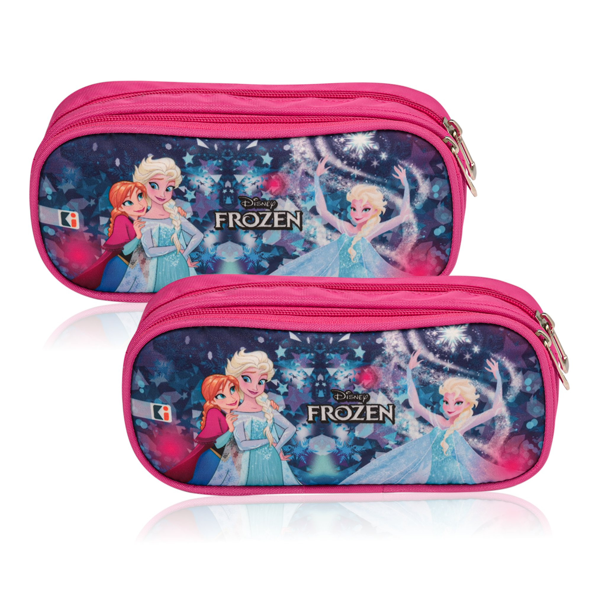 Kuber Industries Pencil Pouch | Multi-Purpose Travel Pouch | 2 Compartments Utility Pouch | Waterproof Stationary Bag | Geometry Box | Disney Frozen Fun | Blue & Pink