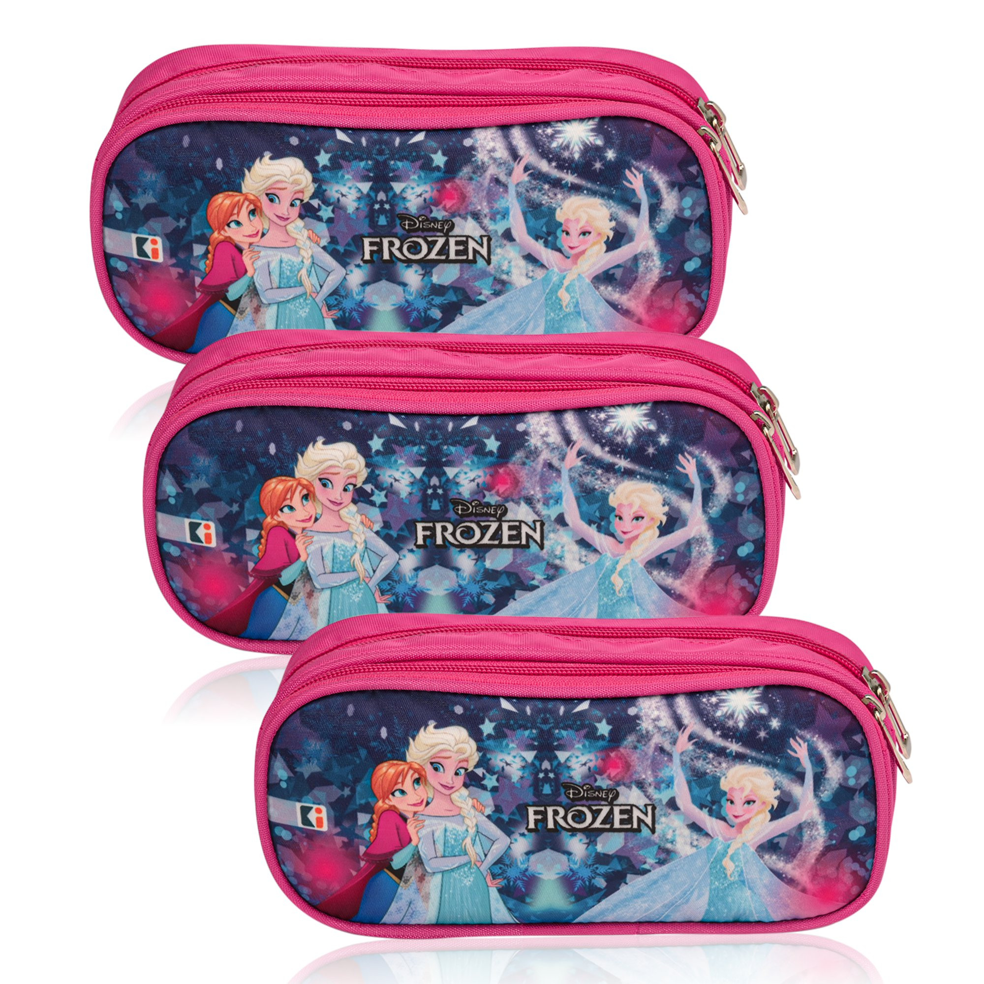 Kuber Industries Pencil Pouch | Multi-Purpose Travel Pouch | 2 Compartments Utility Pouch | Waterproof Stationary Bag | Geometry Box | Disney Frozen Fun | Blue & Pink