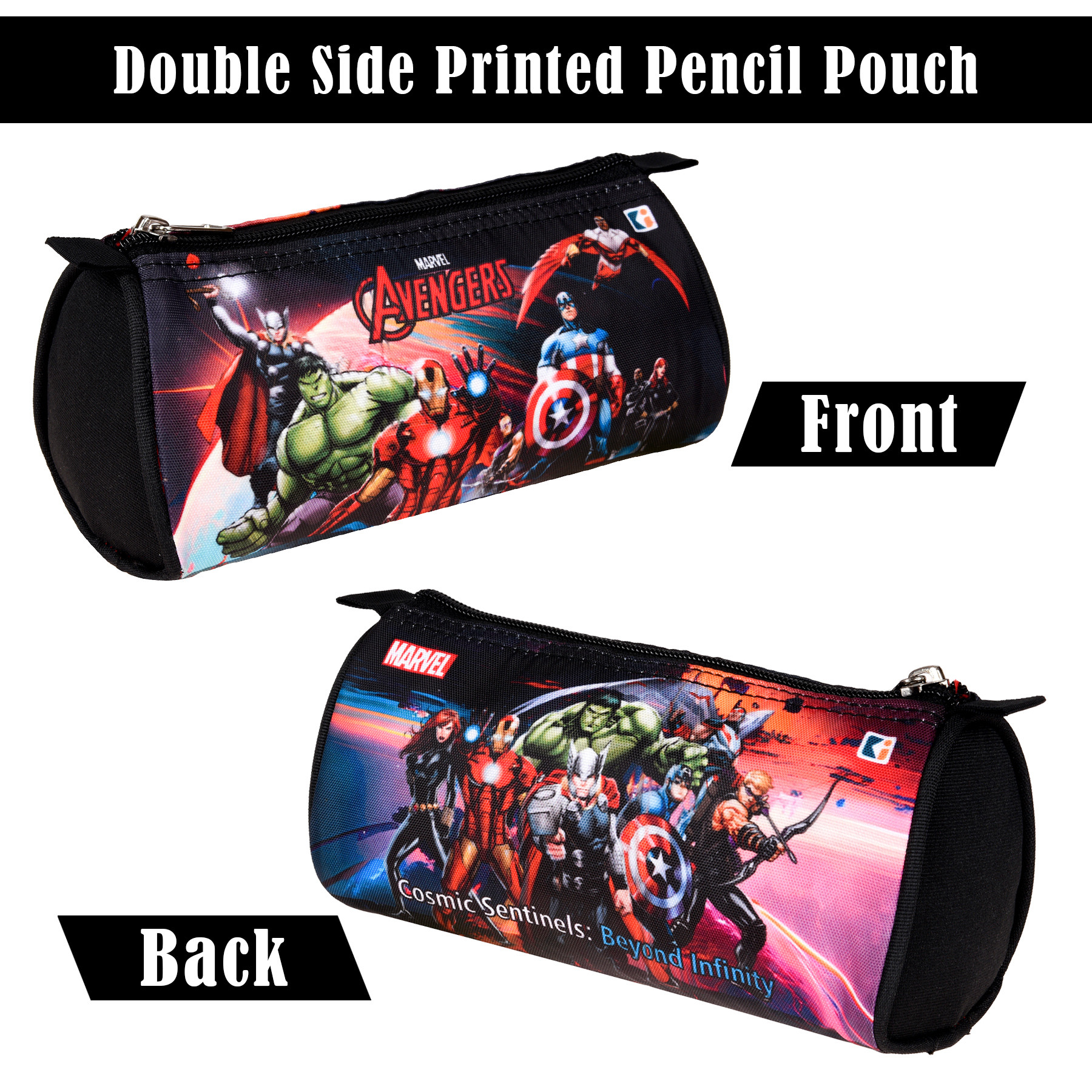 Kuber Industries Pencil Pouch  Multi-Purpose Travel Pouch  Kids Stationary Storage Bag  Pencil Utility School Pouches  Geometry Box  Marvel Avengers  Large  Black