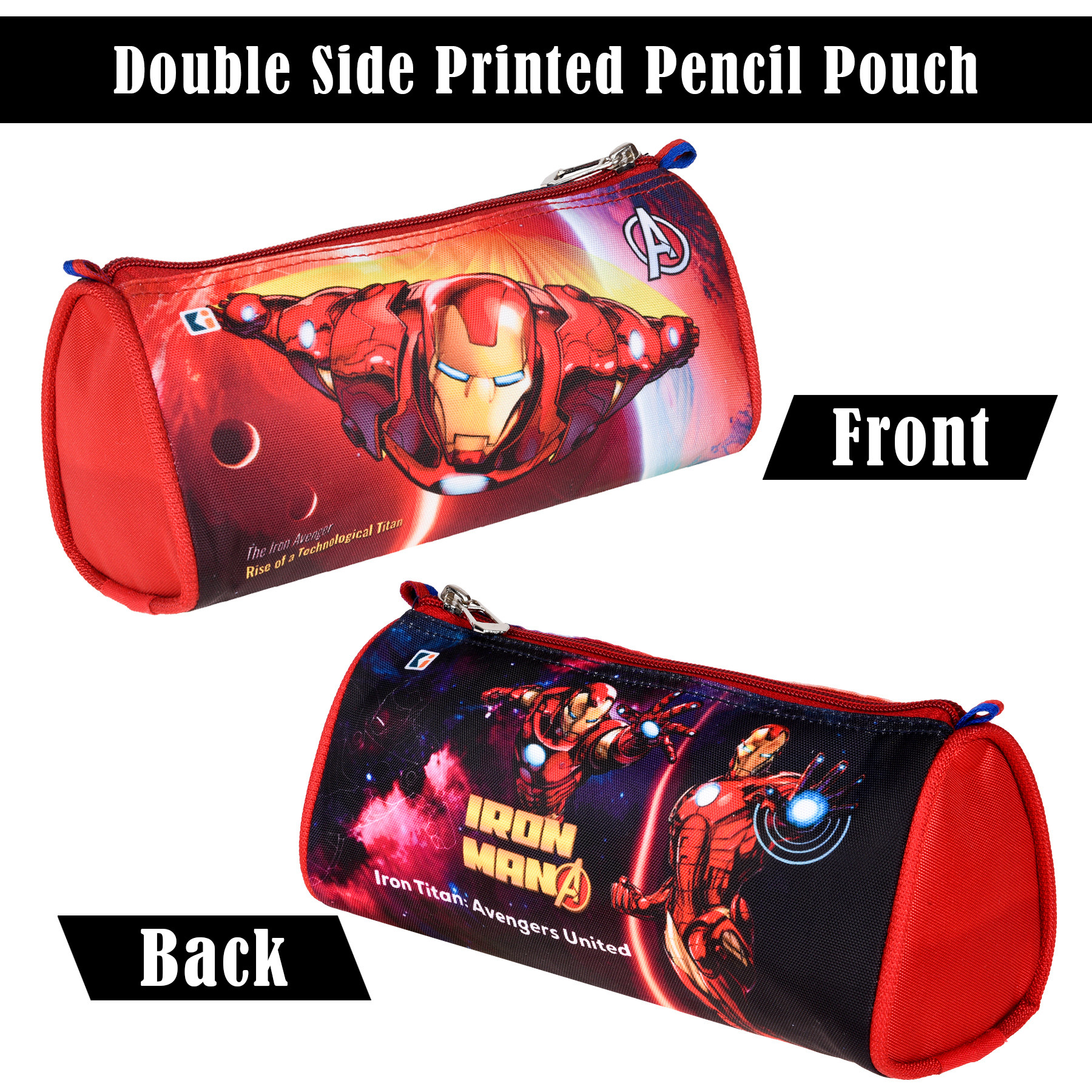 Kuber Industries Pencil Pouch  Multi-Purpose Travel Pouch  Kids Stationary Storage Bag  Pencil Utility School Pouches  Geometry Box  Marvel Iron-Man  Large  Red  Black