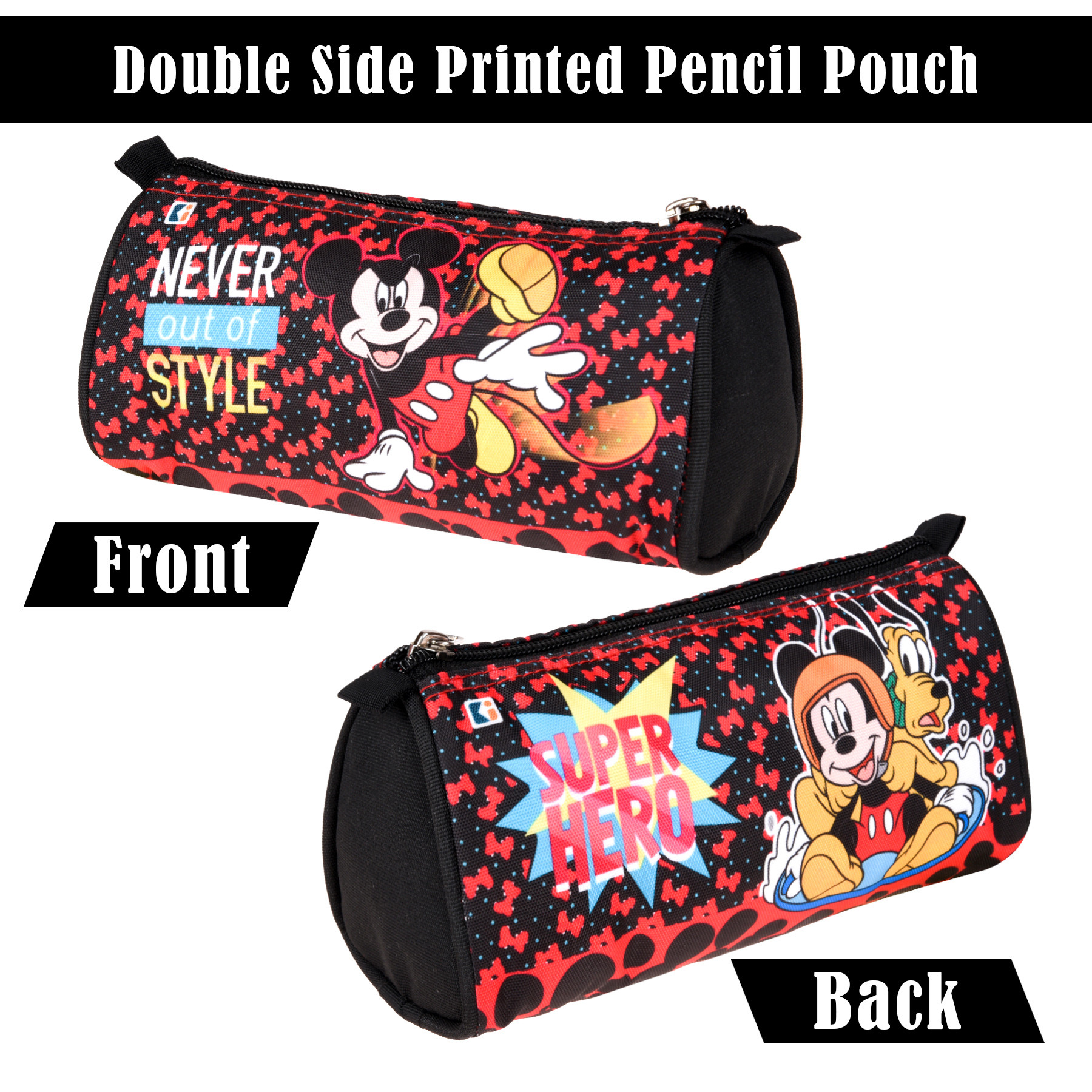 Kuber Industries Pencil Pouch  Multi-Purpose Travel Pouch  Kids Stationary Storage Bag  Pencil Utility School Pouches  Geometry Box  Disney Mickey  Large  Black