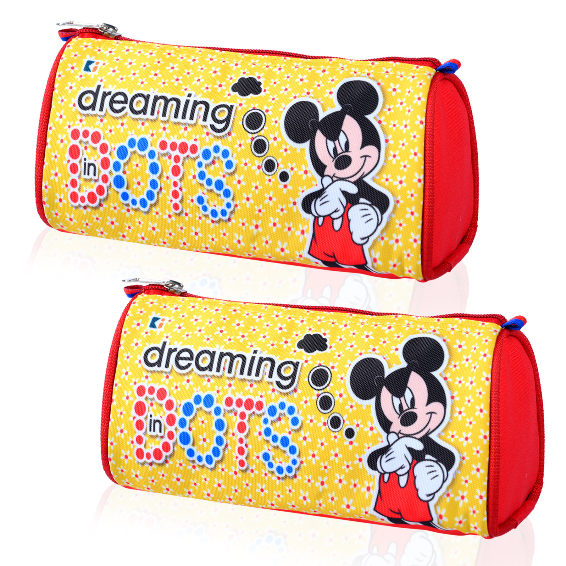 Kuber Industries Pencil Pouch | Multi-Purpose Travel Pouch | Kids Stationary Storage Bag | Pencil Utility School Pouches | Geometry Box | Disney Mickey Dots | Large | Yellow