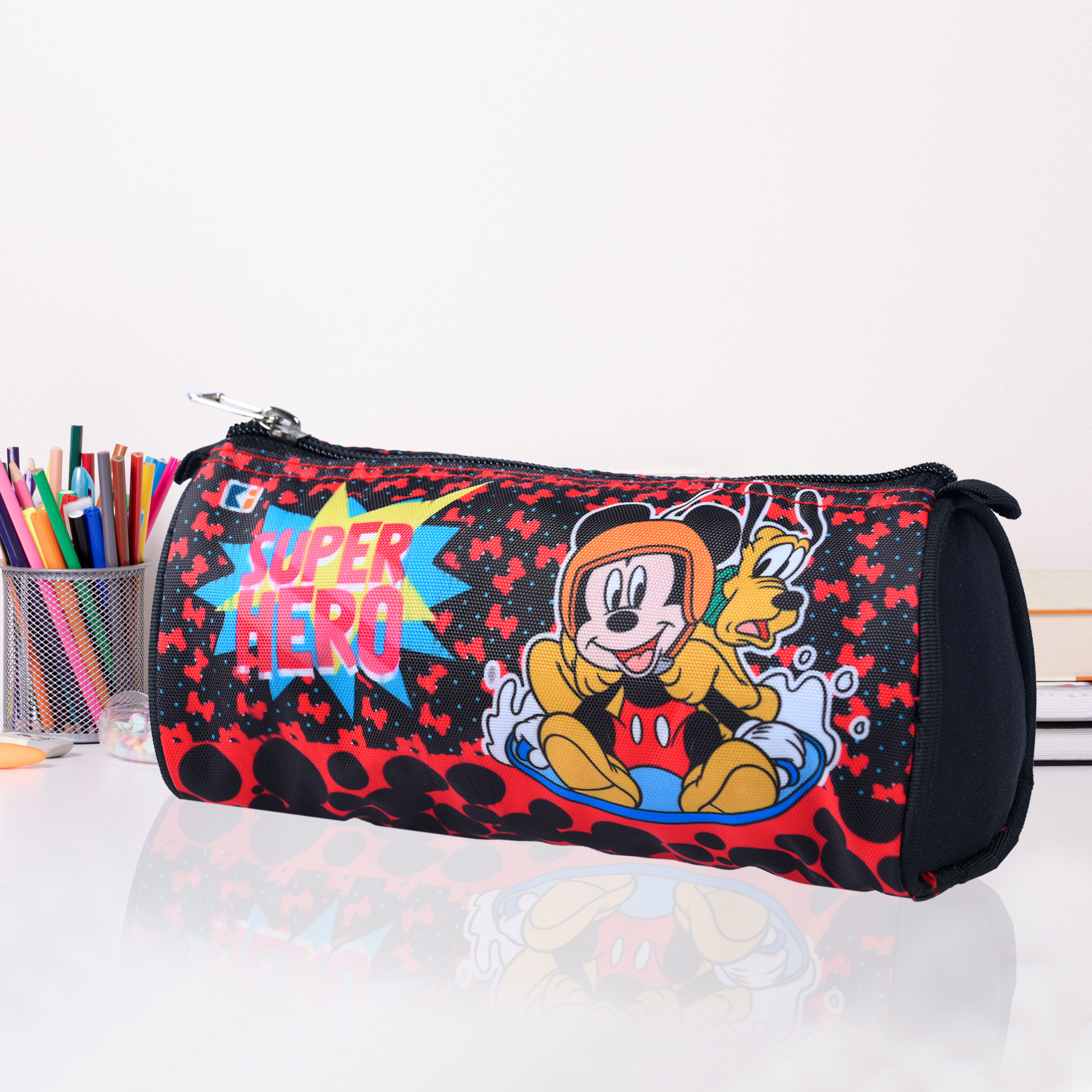 Kuber Industries Pencil Pouch | Multi-Purpose Travel Pouch | Kids Stationary Storage Bag | Pencil Utility School Pouches | Geometry Box | Disney Mickey | Large | Black