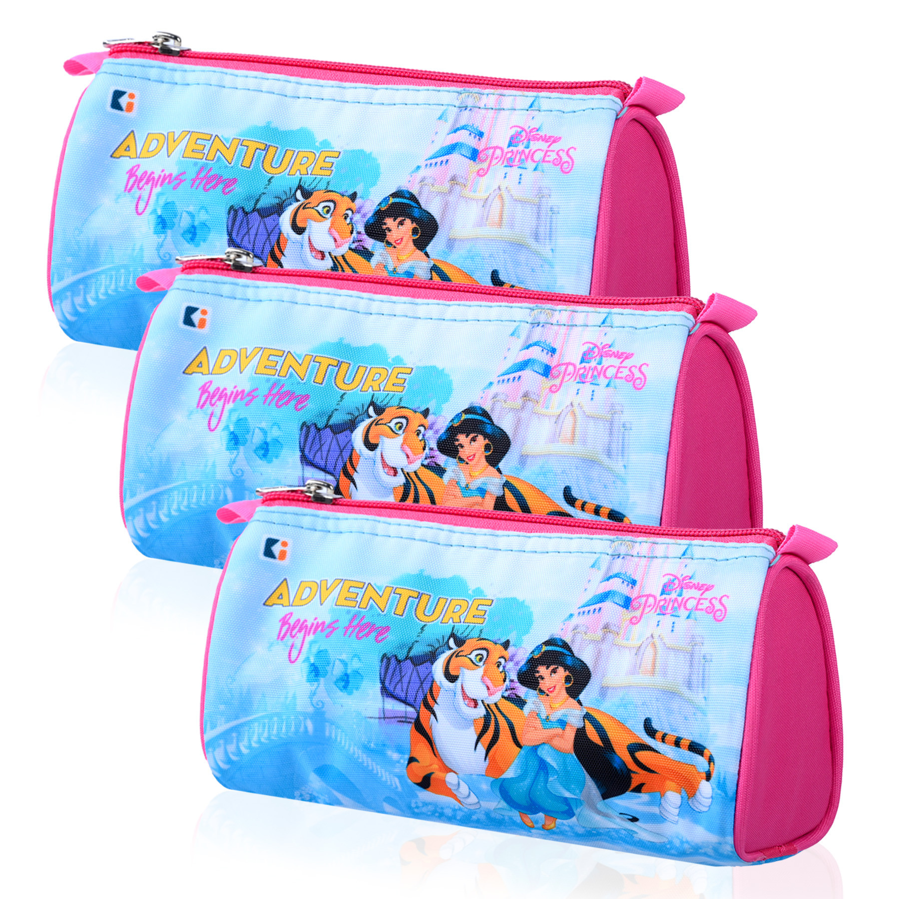 Kuber Industries Pencil Pouch | Multi-Purpose Travel Pouch | Kids Stationary Storage Bag | Pencil Utility School Pouches | Geometry Box | Disney Princess | Large | Pink & Blue