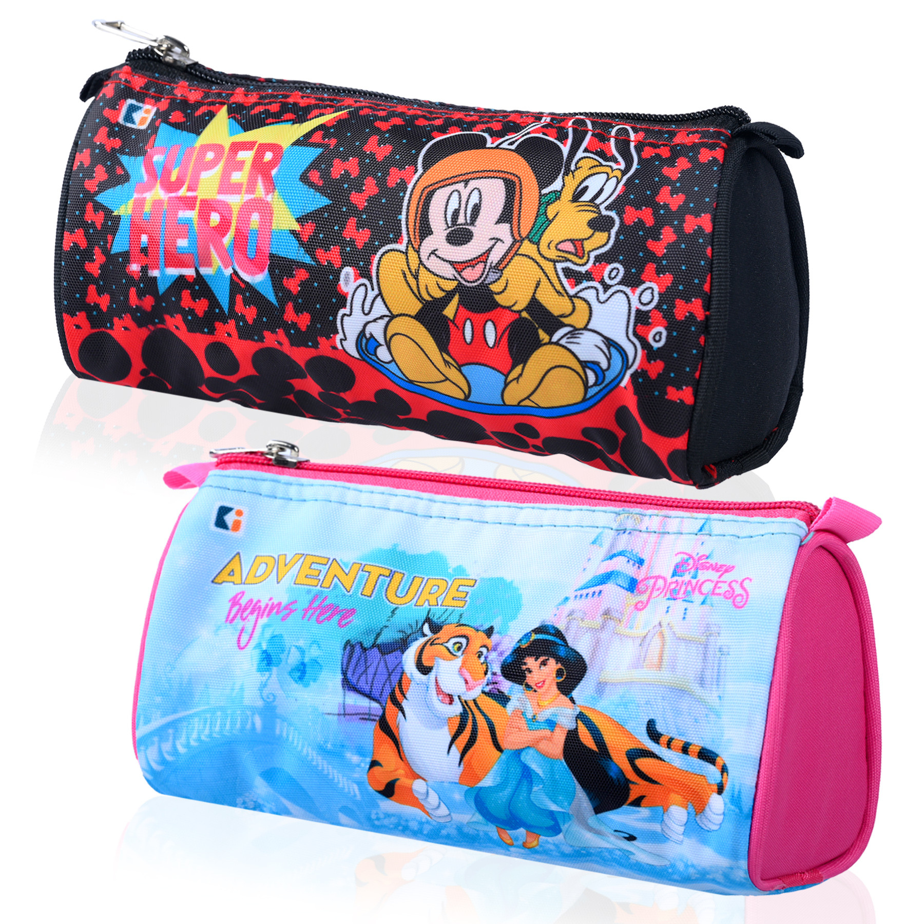 Kuber Industries Pencil Pouch | Multi-Purpose Travel Pouch | Kids Stationary Storage Bag | Pencil Utility School Pouches | Disney Geometry Box | Large | Black & Pink