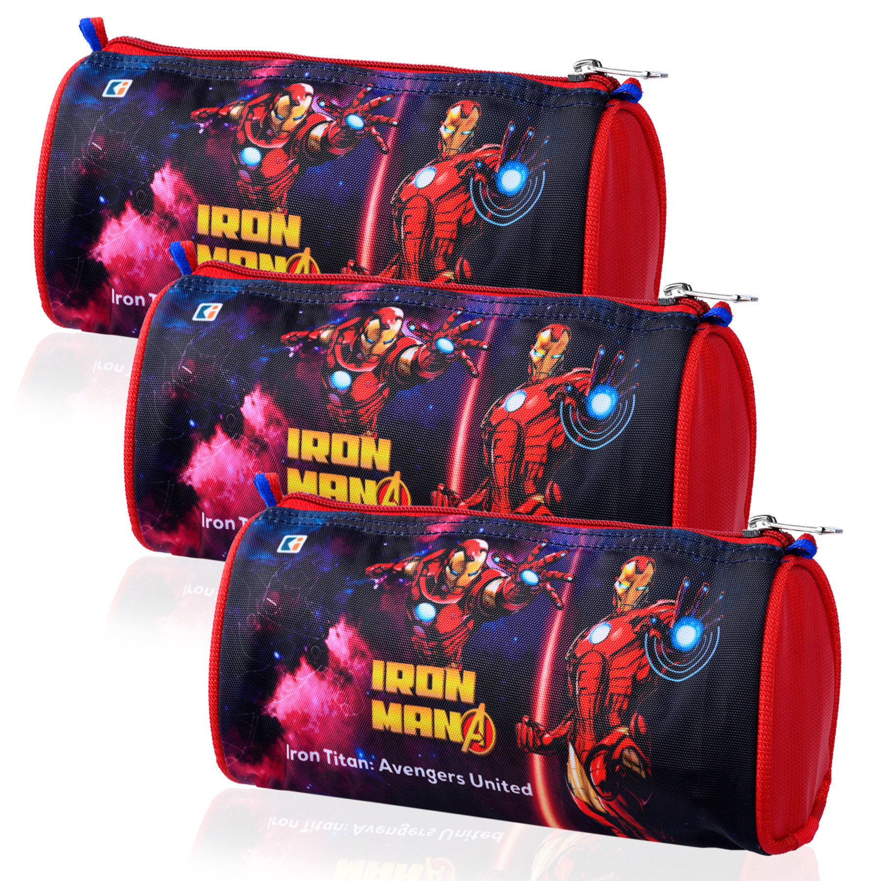 Kuber Industries Pencil Pouch | Multi-Purpose Travel Pouch | Kids Stationary Storage Bag | Pencil Utility School Pouches | Geometry Box | Marvel Iron-Man | Large | Red & Black