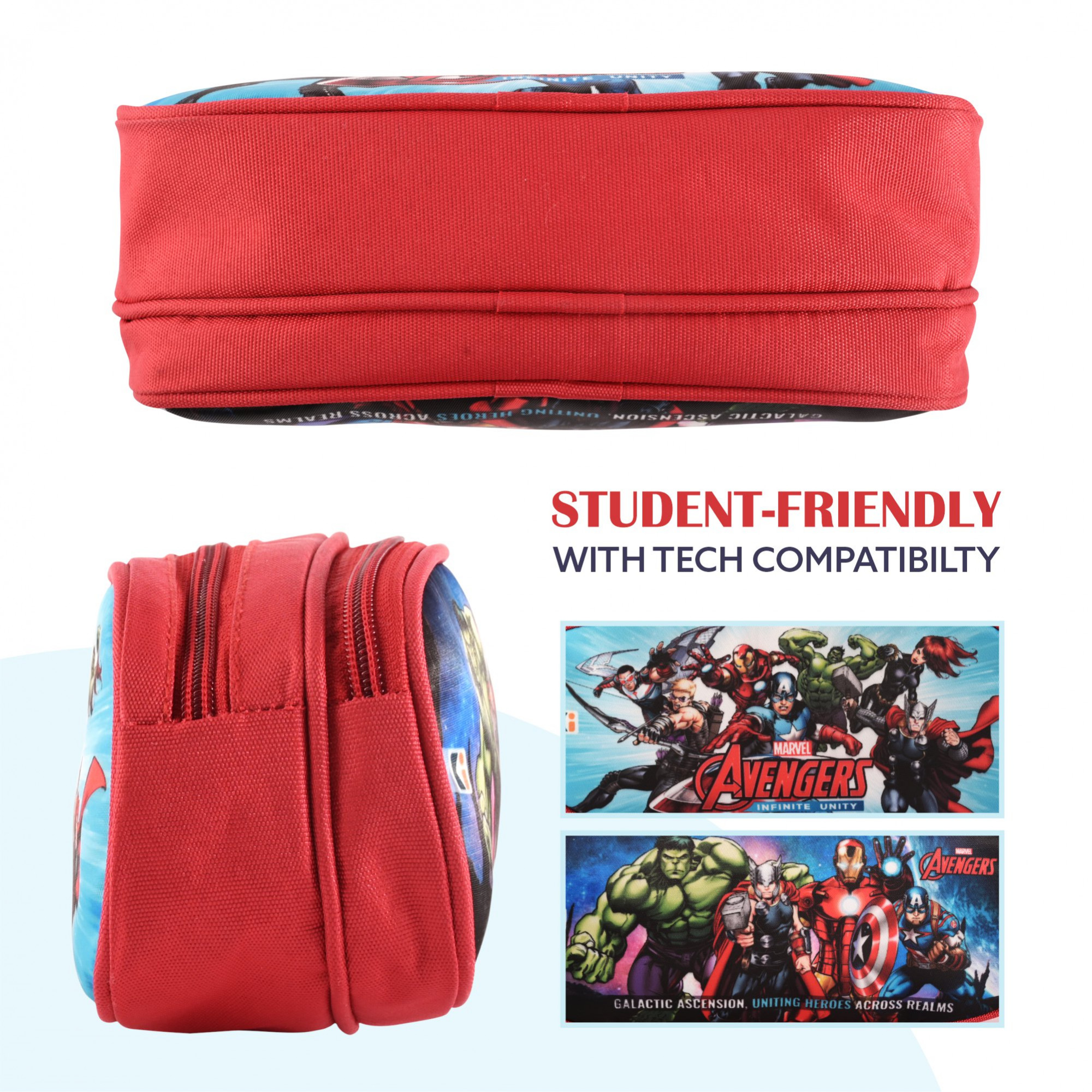 Kuber Industries Pencil Pouch  Multi-Purpose Travel Pouch  Multi Utility Stationery Pouch  2 Compartments Geometry Box  Lightweight Storage Pouch  Marvel Avengers  Red