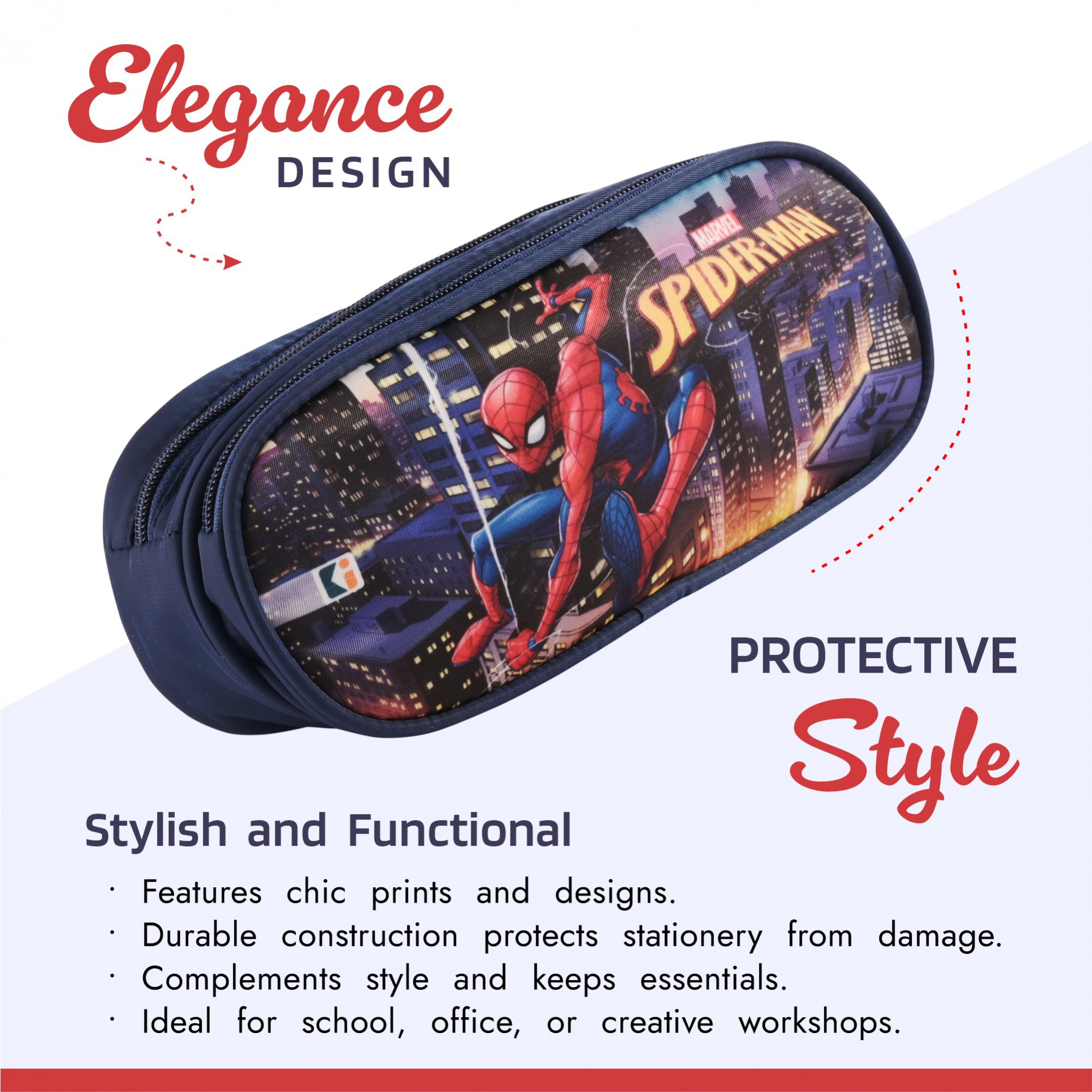 Kuber Industries Pencil Pouch  Multi-Purpose Travel Pouch  Multi Utility Stationery Pouch  2 Compartments Geometry Box  Lightweight Storage Pouch  Marvel Spider-Man City of Heros  Blue