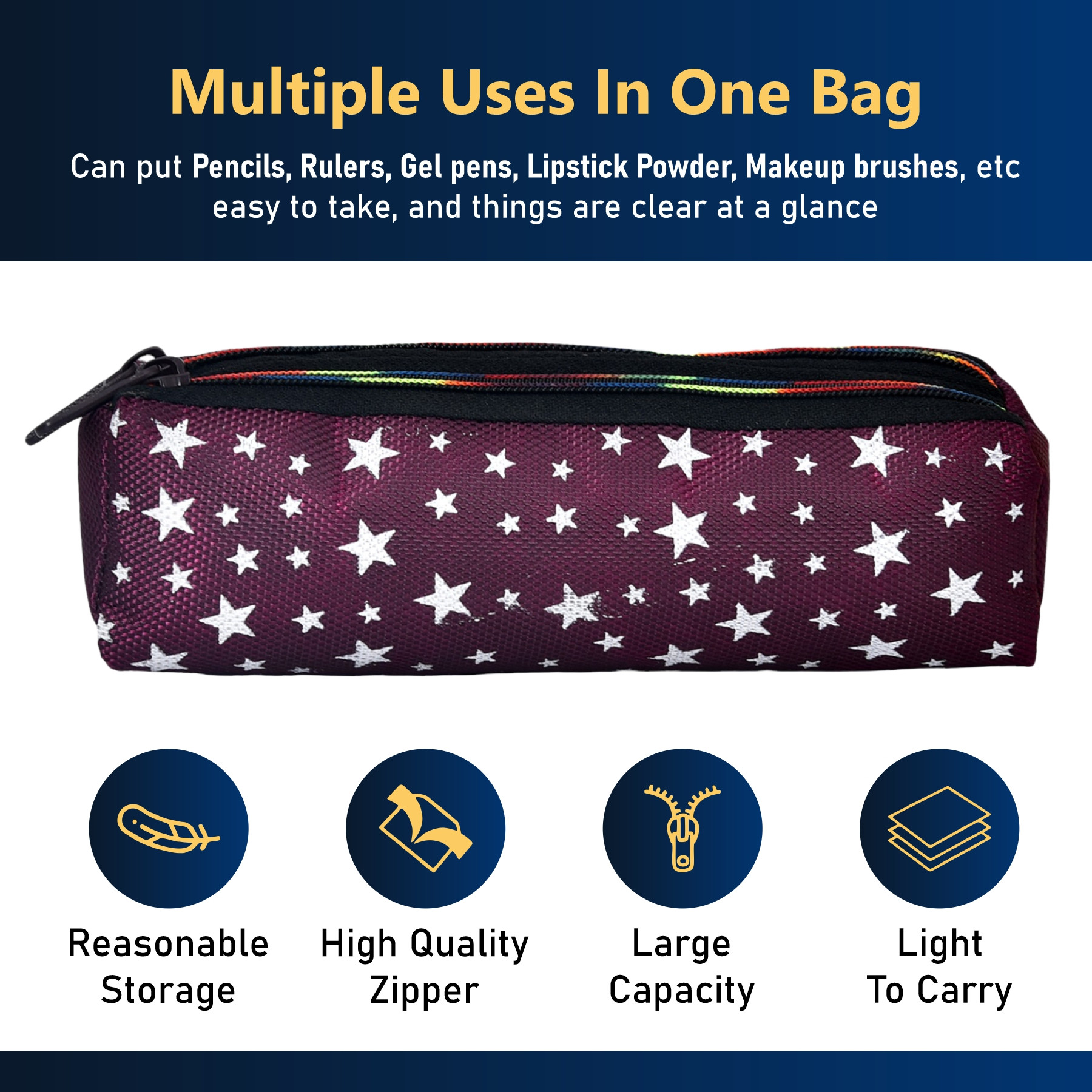 Kuber Industries Pencil Pouch  Rexine Stationary Pouch  Pencil Utility Pouch  School Pencil Case for Kids  Pen-Pencil Box for Kids  2 Zipper Pencil Organizer  Star Pencil Pouch  Pack of 2  Maroon