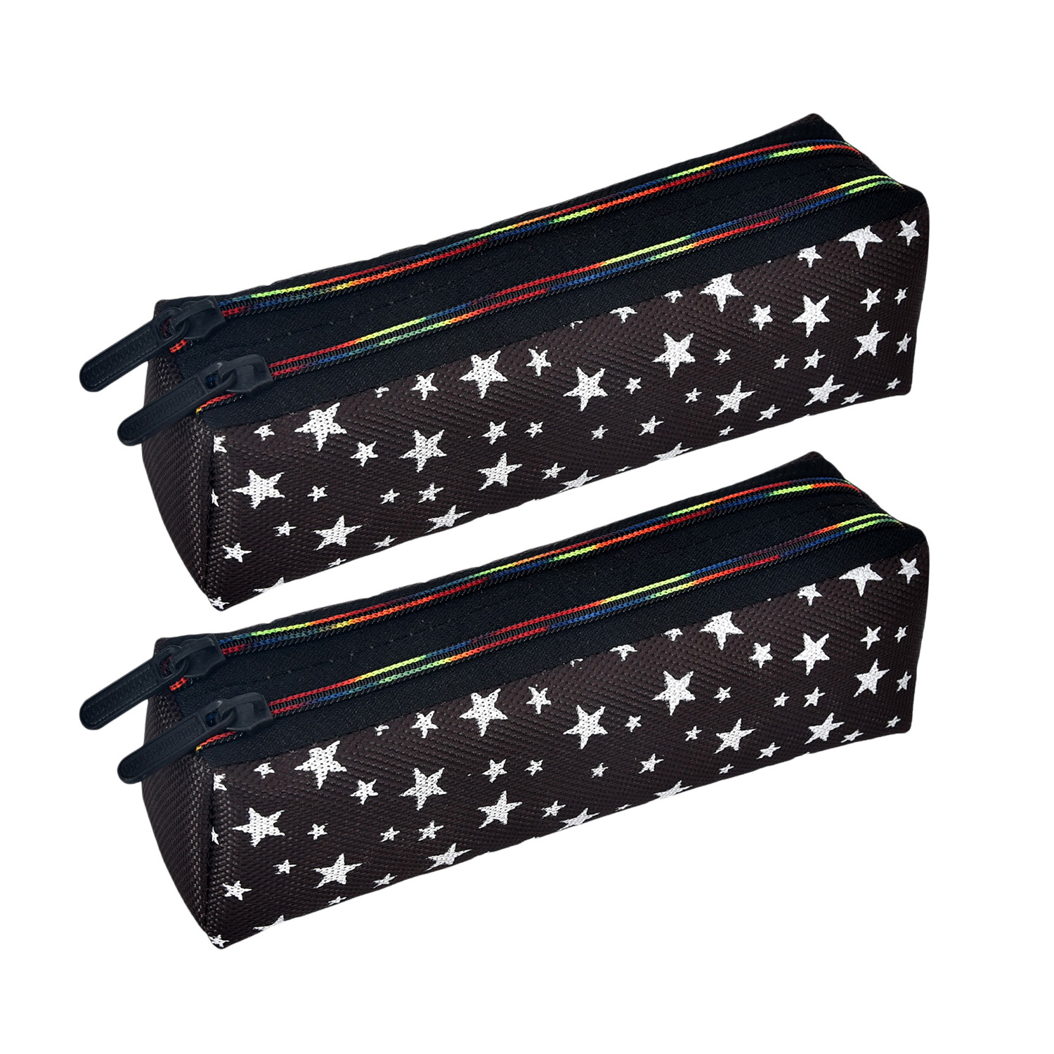 Kuber Industries Pencil Pouch | Rexine Stationary Pouch | Pencil Utility Pouch | School Pencil Case for Kids | Pen-Pencil Box for Kids | 2 Zipper Pencil Organizer | Star Pencil Pouch |Black