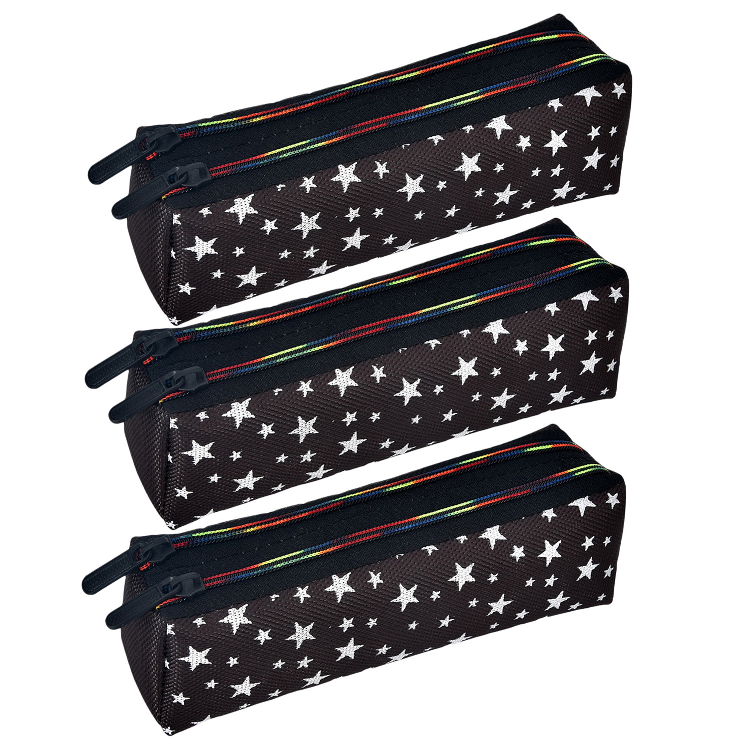 Kuber Industries Pencil Pouch | Rexine Stationary Pouch | Pencil Utility Pouch | School Pencil Case for Kids | Pen-Pencil Box for Kids | 2 Zipper Pencil Organizer | Star Pencil Pouch |Black