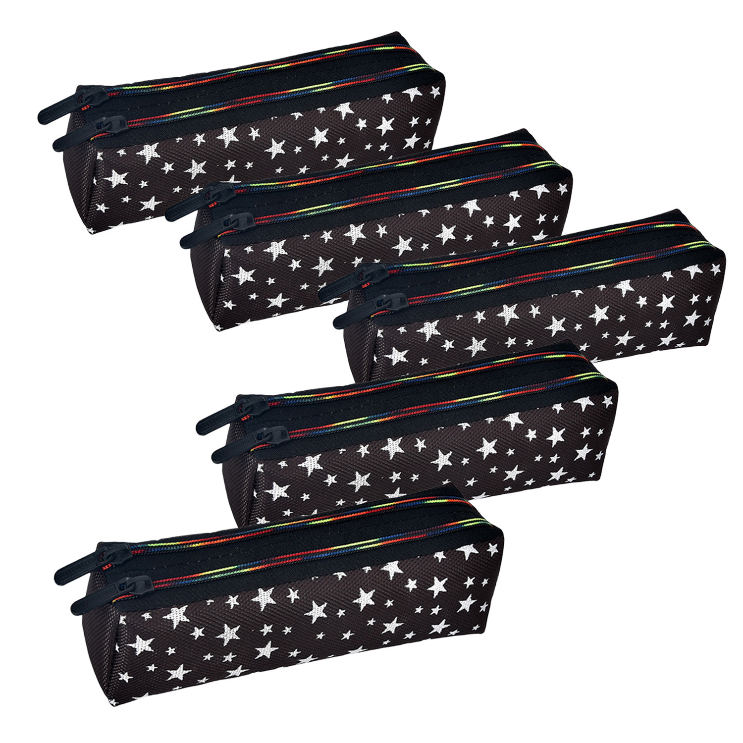 Kuber Industries Pencil Pouch | Rexine Stationary Pouch | Pencil Utility Pouch | School Pencil Case for Kids | Pen-Pencil Box for Kids | 2 Zipper Pencil Organizer | Star Pencil Pouch |Black