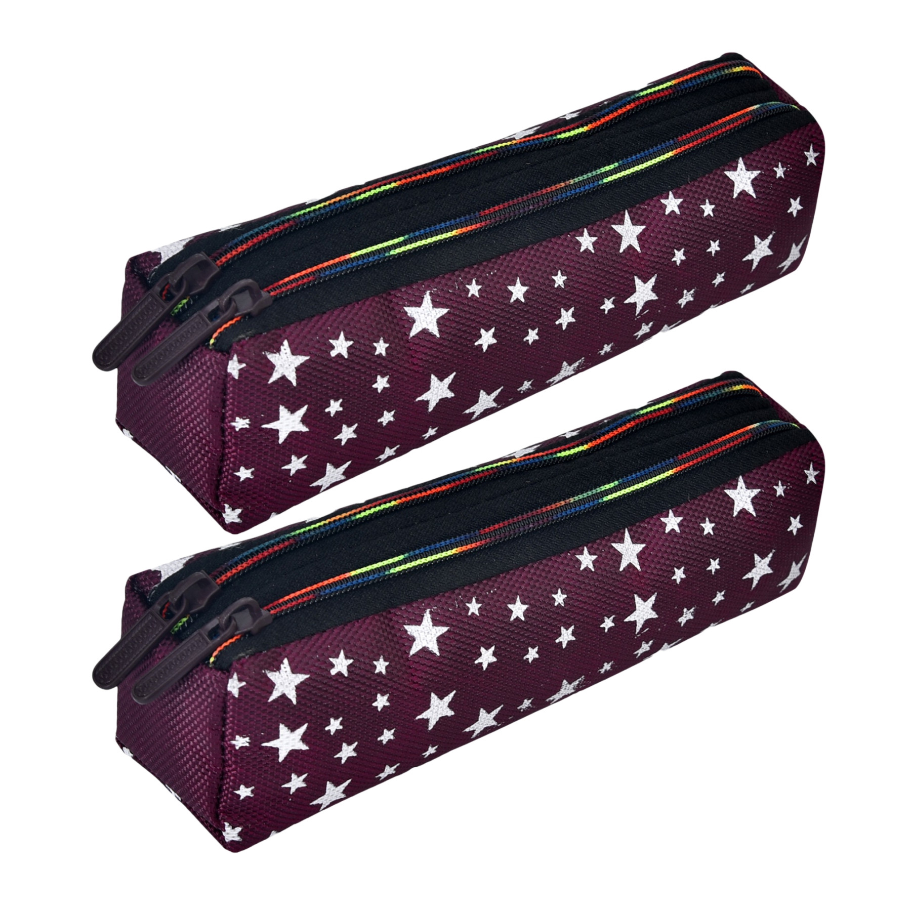 Kuber Industries Pencil Pouch | Rexine Stationary Pouch | Pencil Utility Pouch | School Pencil Case for Kids | Pen-Pencil Box for Kids | 2 Zipper Pencil Organizer | Star Pencil Pouch |Maroon
