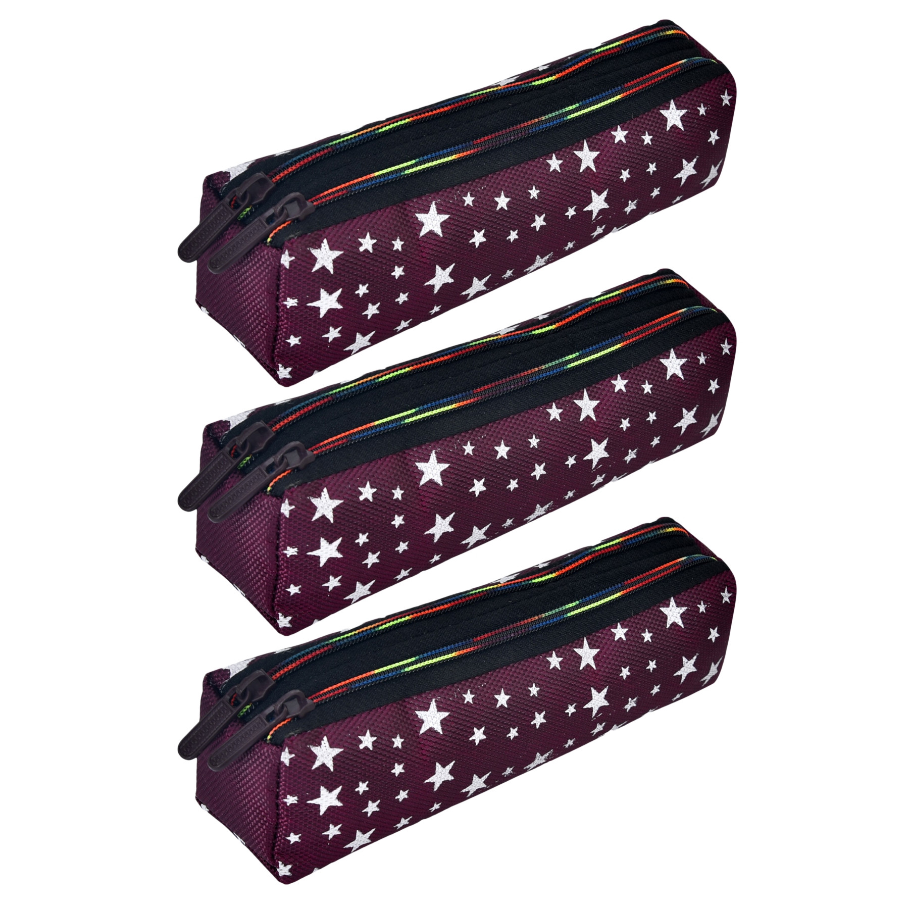 Kuber Industries Pencil Pouch | Rexine Stationary Pouch | Pencil Utility Pouch | School Pencil Case for Kids | Pen-Pencil Box for Kids | 2 Zipper Pencil Organizer | Star Pencil Pouch |Maroon