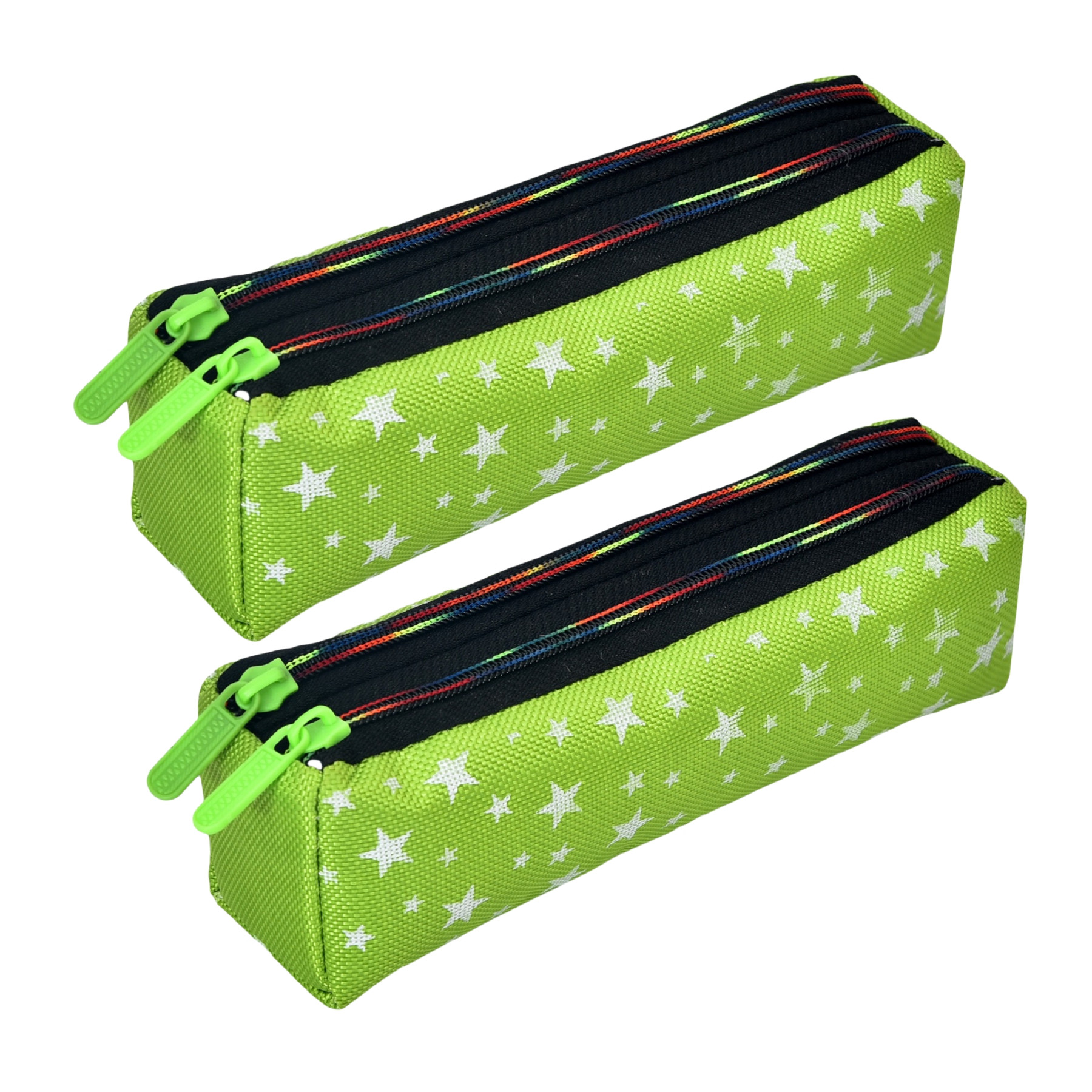 Kuber Industries Pencil Pouch | Rexine Stationary Pouch | Pencil Utility Pouch | School Pencil Case for Kids | Pen-Pencil Box for Kids | 2 Zipper Pencil Organizer | Star Pencil Pouch |Green
