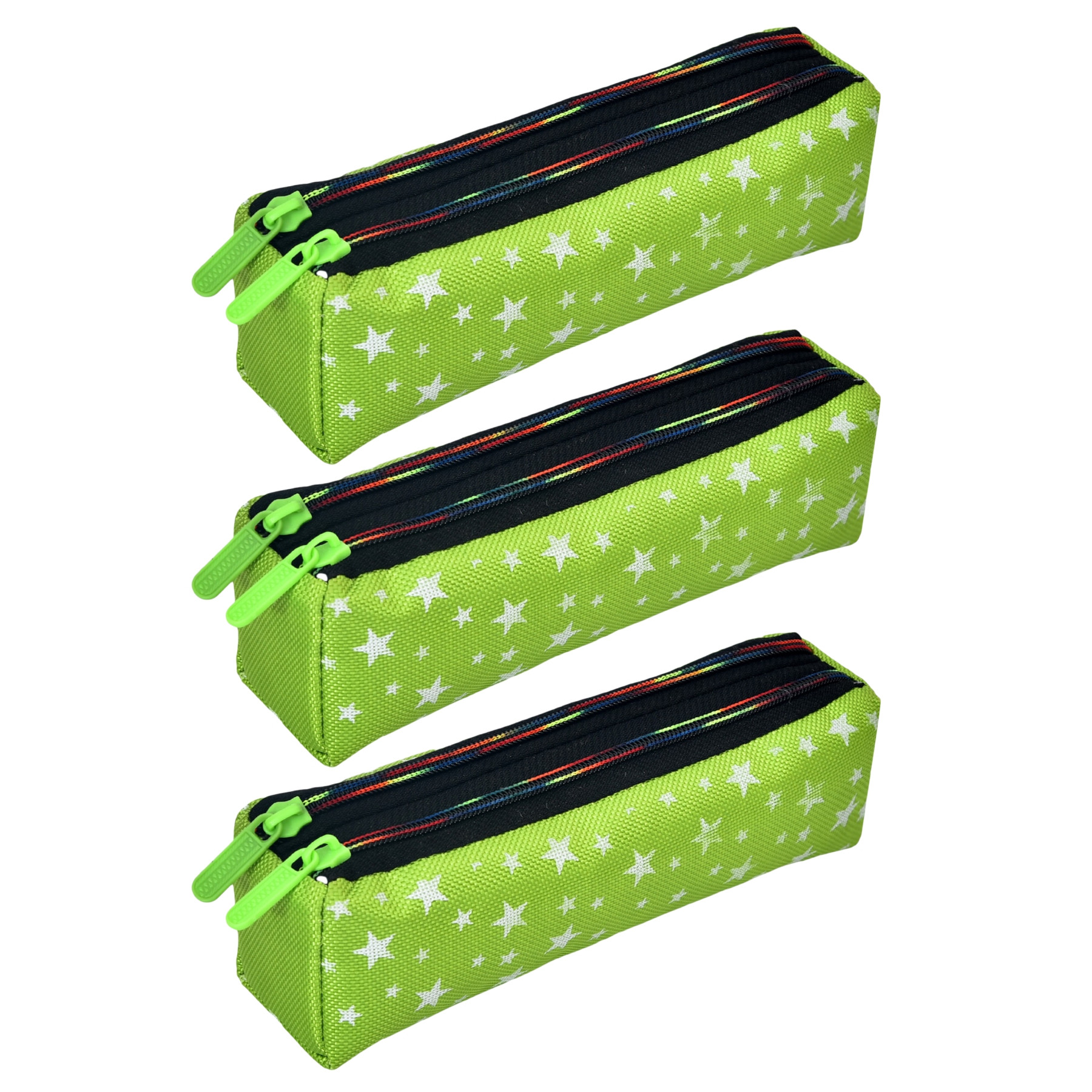 Kuber Industries Pencil Pouch | Rexine Stationary Pouch | Pencil Utility Pouch | School Pencil Case for Kids | Pen-Pencil Box for Kids | 2 Zipper Pencil Organizer | Star Pencil Pouch |Green