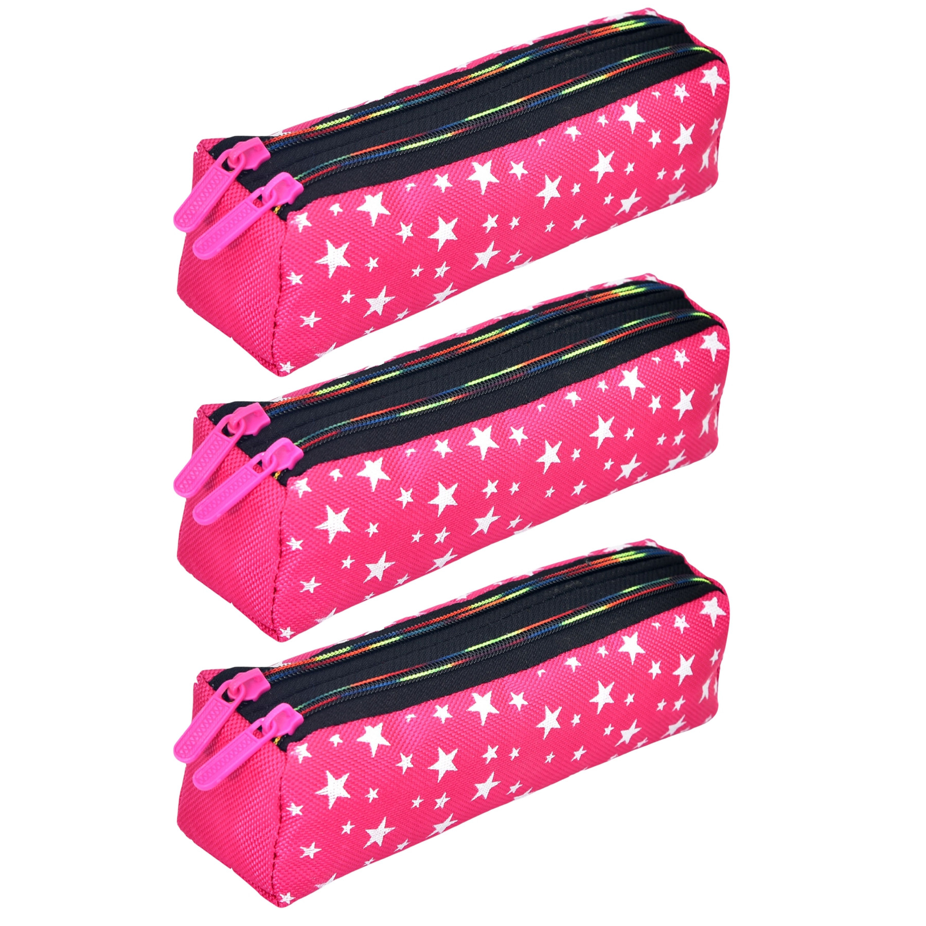 Kuber Industries Pencil Pouch | Rexine Stationary Pouch | Pencil Utility Pouch | School Pencil Case for Kids | Pen-Pencil Box for Kids | 2 Zipper Pencil Organizer | Star Pencil Pouch |Pink