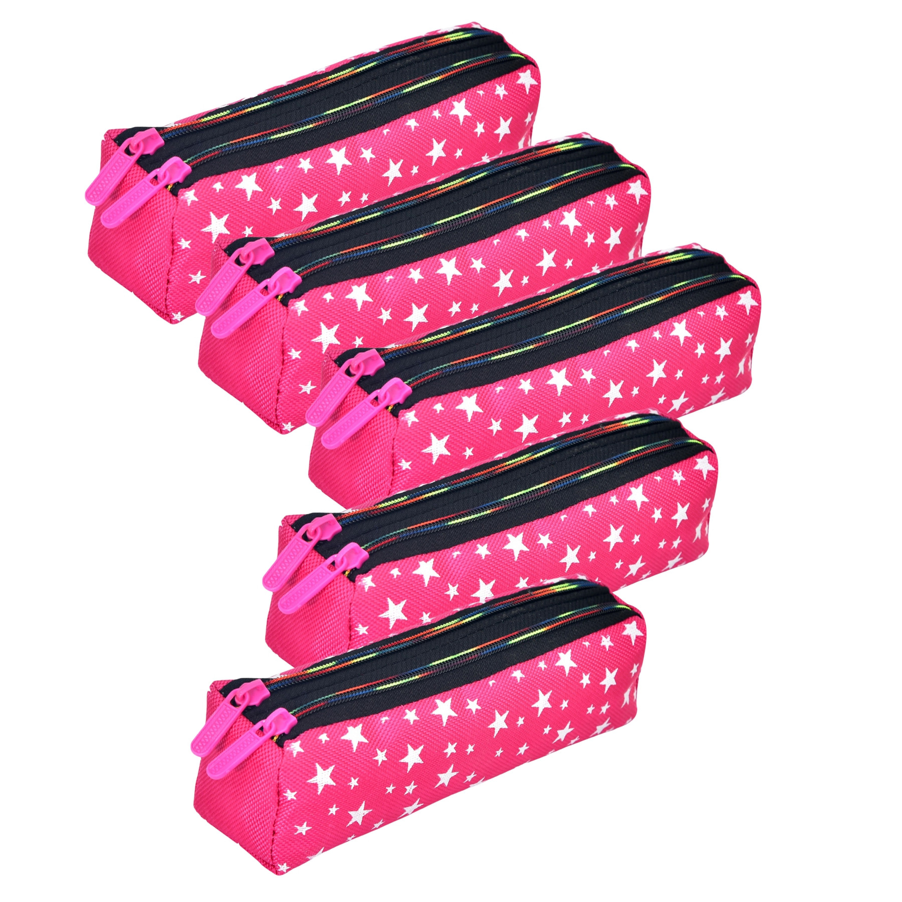 Kuber Industries Pencil Pouch | Rexine Stationary Pouch | Pencil Utility Pouch | School Pencil Case for Kids | Pen-Pencil Box for Kids | 2 Zipper Pencil Organizer | Star Pencil Pouch |Pink