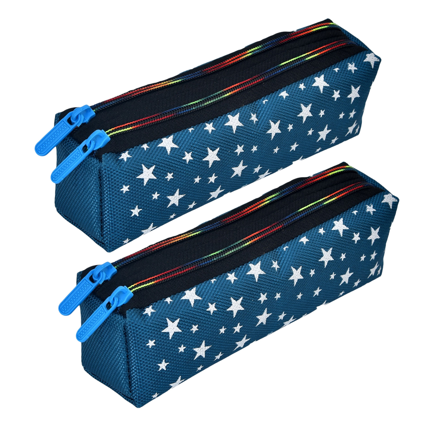 Kuber Industries Pencil Pouch | Rexine Stationary Pouch | Pencil Utility Pouch | School Pencil Case for Kids | Pen-Pencil Box for Kids | 2 Zipper Pencil Organizer | Star Pencil Pouch |Blue