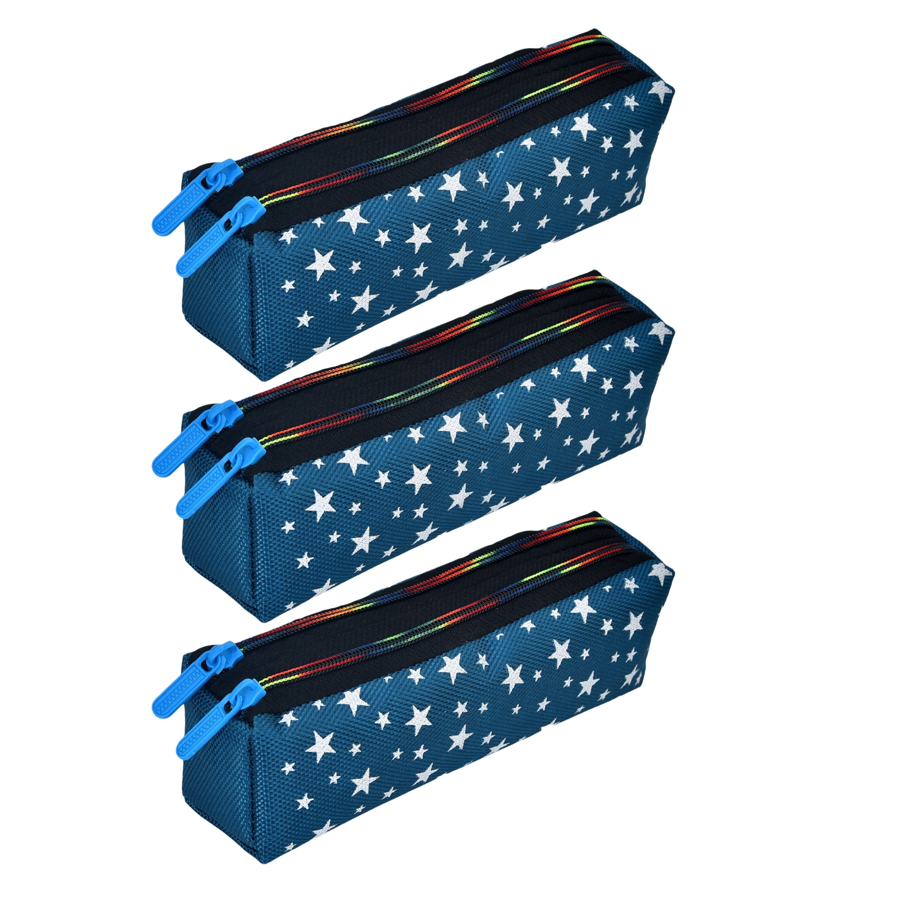 Kuber Industries Pencil Pouch | Rexine Stationary Pouch | Pencil Utility Pouch | School Pencil Case for Kids | Pen-Pencil Box for Kids | 2 Zipper Pencil Organizer | Star Pencil Pouch |Blue