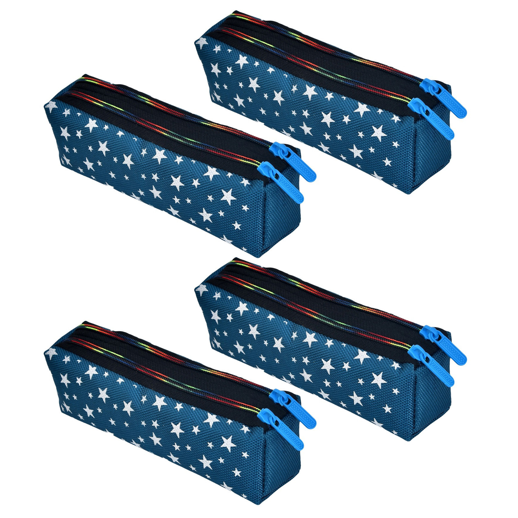 Kuber Industries Pencil Pouch | Rexine Stationary Pouch | Pencil Utility Pouch | School Pencil Case for Kids | Pen-Pencil Box for Kids | 2 Zipper Pencil Organizer | Star Pencil Pouch |Blue