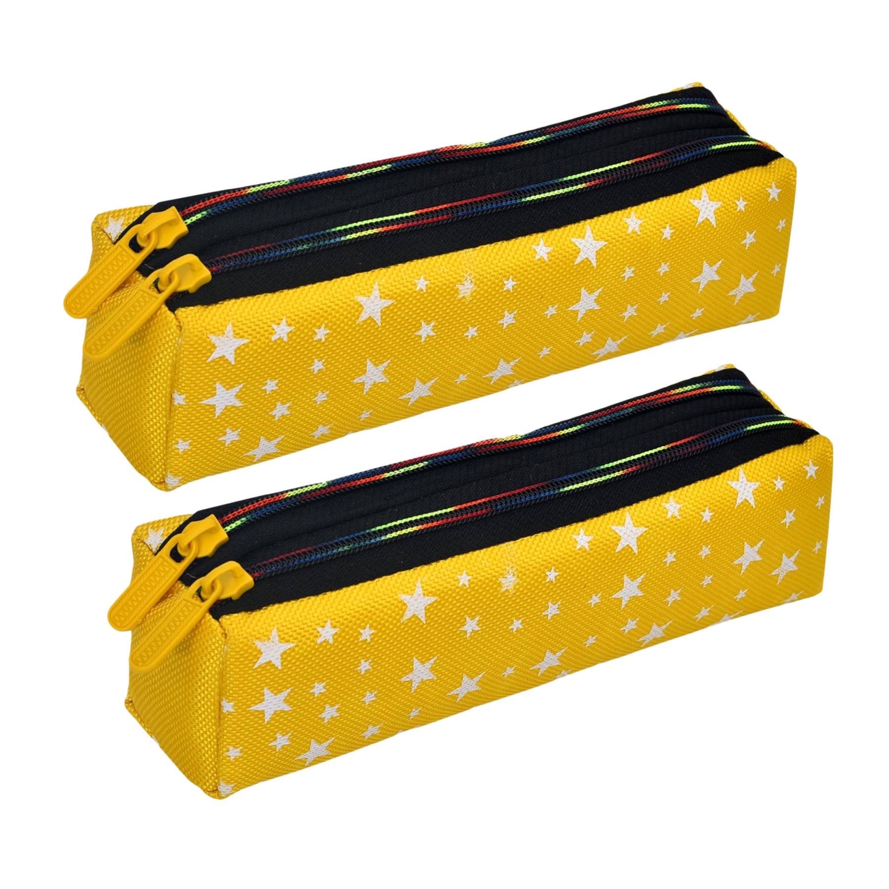 Kuber Industries Pencil Pouch | Rexine Stationary Pouch | Pencil Utility Pouch | School Pencil Case for Kids | Pen-Pencil Box for Kids | 2 Zipper Pencil Organizer | Star Pencil Pouch |Yellow