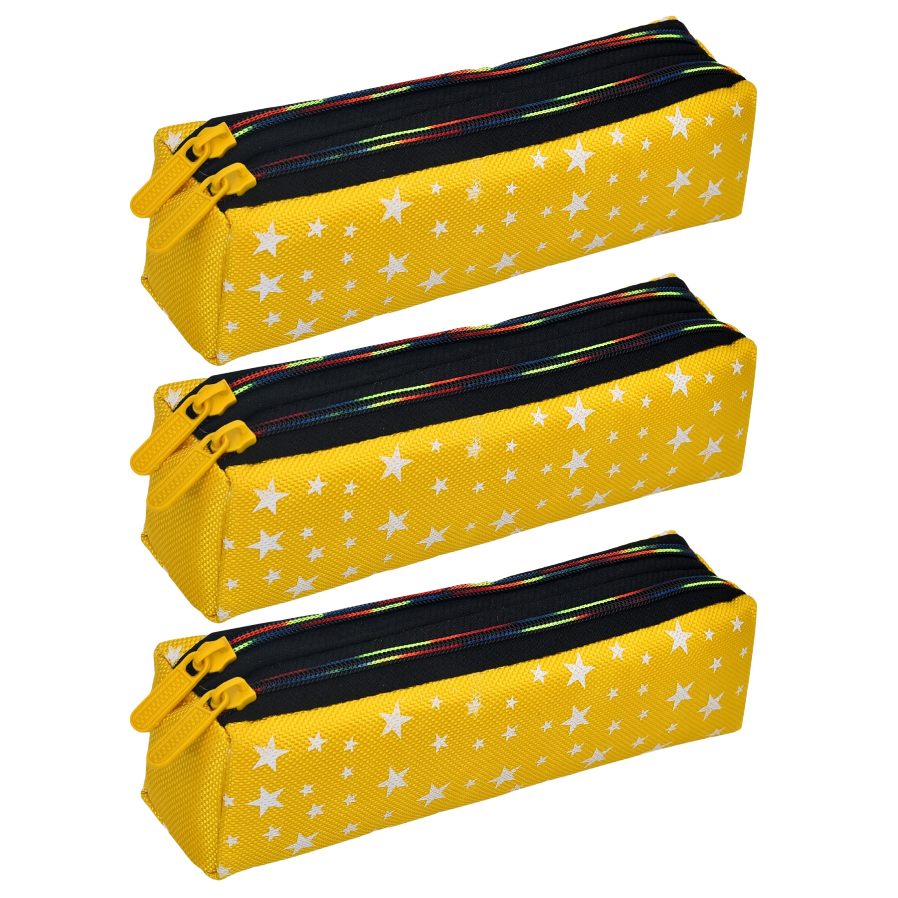 Kuber Industries Pencil Pouch | Rexine Stationary Pouch | Pencil Utility Pouch | School Pencil Case for Kids | Pen-Pencil Box for Kids | 2 Zipper Pencil Organizer | Star Pencil Pouch |Yellow