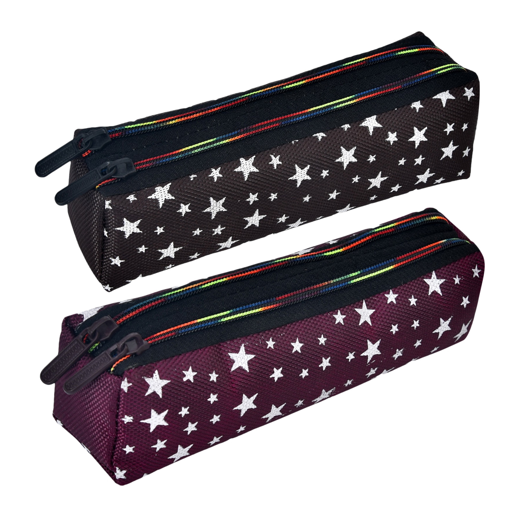 Kuber Industries Pencil Pouch | Rexine Stationary Pouch | Pencil Utility Pouch | School Pencil Case for Kids | Pen-Pencil Box for Kids | 2 Zipper Pencil Organizer | Star Pencil Pouch | Pack of 2 | Multi