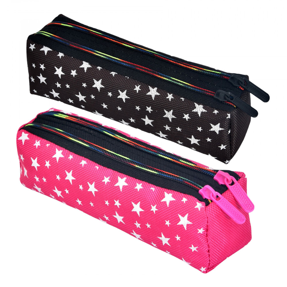 Kuber Industries Pencil Pouch | Rexine Stationary Pouch | Pencil Utility Pouch | School Pencil Case for Kids | Pen-Pencil Box for Kids | 2 Zipper Pencil Organizer | Star Pencil Pouch | Pack of 2 | Multi