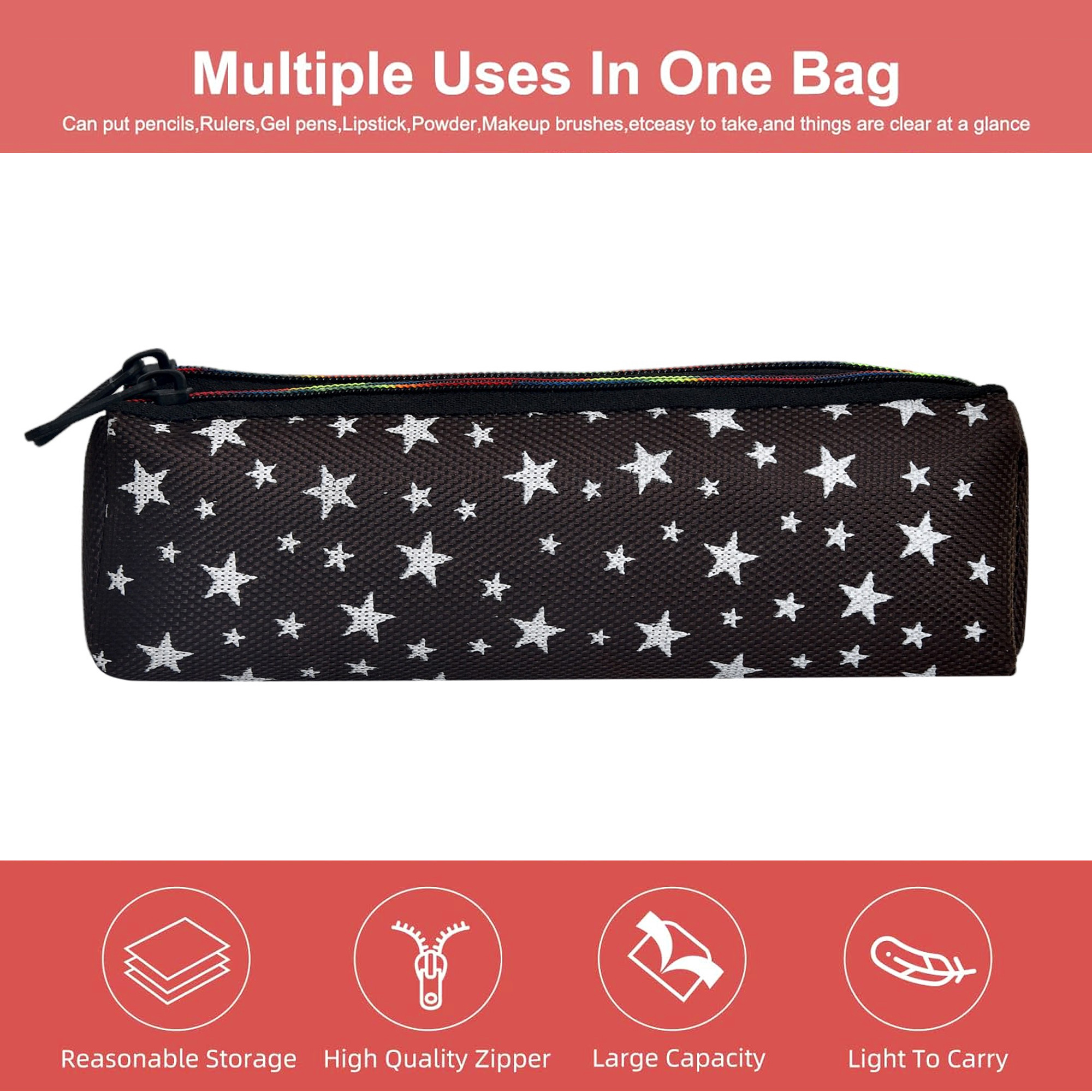 Kuber Industries Pencil Pouch | Rexine Stationary Pouch | Pencil Utility Pouch | School Pencil Case for Kids | Pen-Pencil Box for Kids | 2 Zipper Pencil Organizer | Star Pencil Pouch | Pack of 2 | Multi