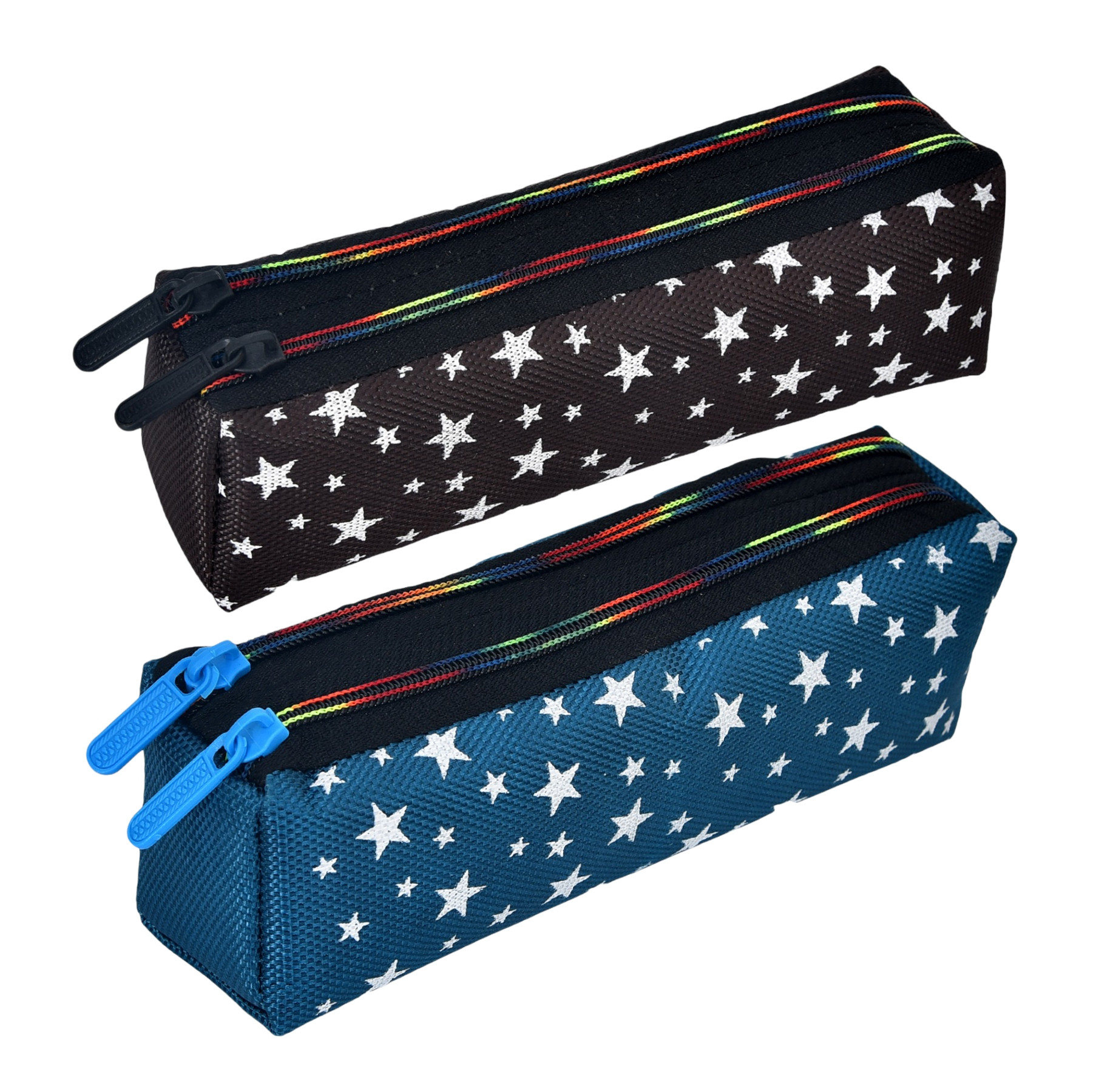 Kuber Industries Pencil Pouch | Rexine Stationary Pouch | Pencil Utility Pouch | School Pencil Case for Kids | Pen-Pencil Box for Kids | 2 Zipper Pencil Organizer | Star Pencil Pouch | Pack of 2 | Multi