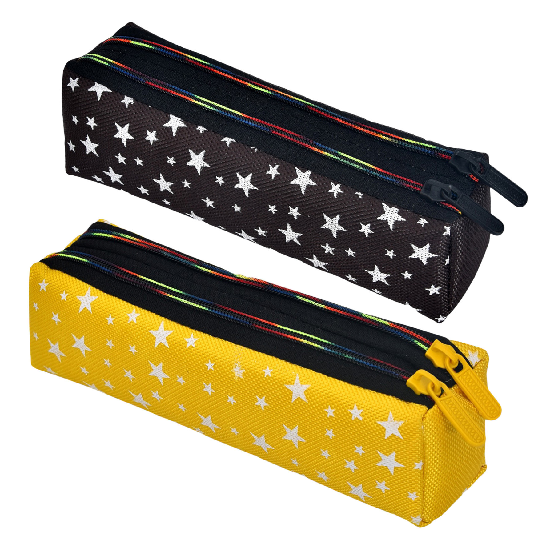 Kuber Industries Pencil Pouch | Rexine Stationary Pouch | Pencil Utility Pouch | School Pencil Case for Kids | Pen-Pencil Box for Kids | 2 Zipper Pencil Organizer | Star Pencil Pouch | Pack of 2 | Multi