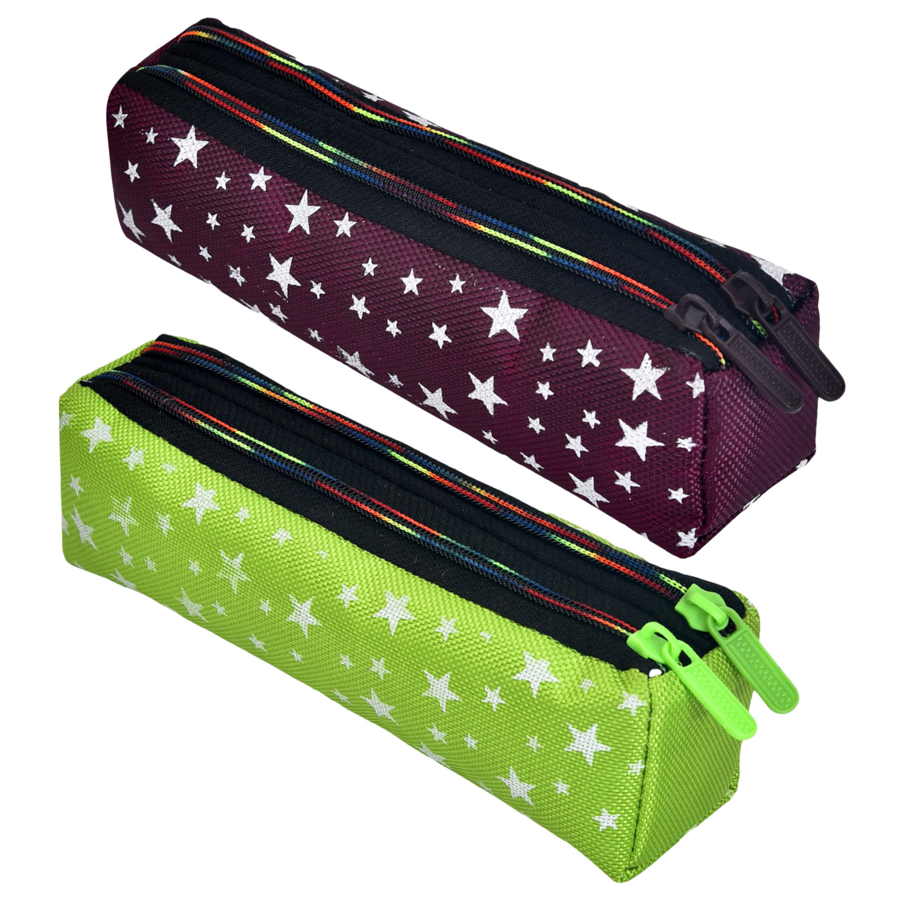 Kuber Industries Pencil Pouch | Rexine Stationary Pouch | Pencil Utility Pouch | School Pencil Case for Kids | Pen-Pencil Box for Kids | 2 Zipper Pencil Organizer | Star Pencil Pouch | Pack of 2 | Multi