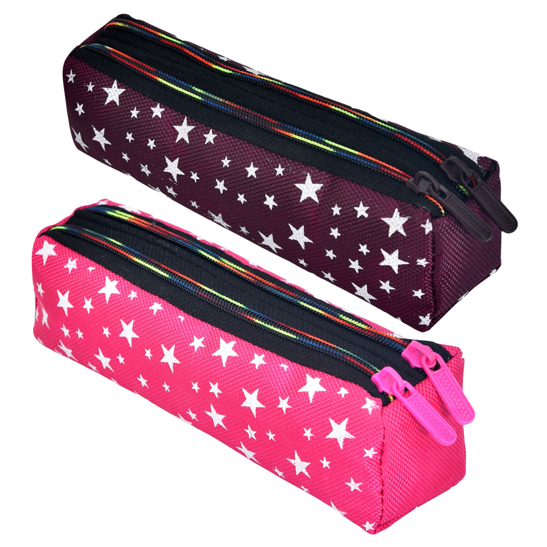 Kuber Industries Pencil Pouch | Rexine Stationary Pouch | Pencil Utility Pouch | School Pencil Case for Kids | Pen-Pencil Box for Kids | 2 Zipper Pencil Organizer | Star Pencil Pouch | Pack of 2 | Multi