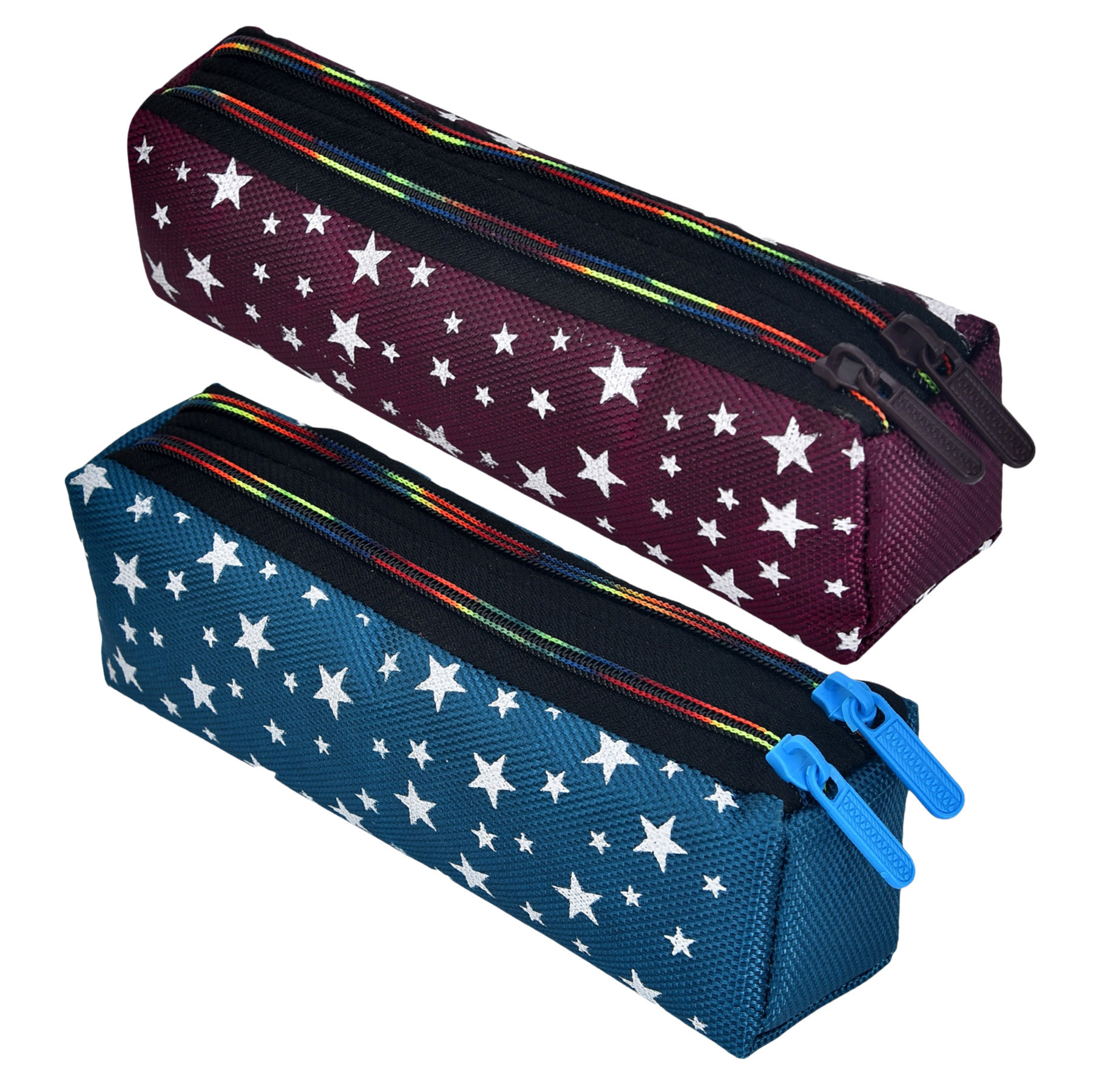 Kuber Industries Pencil Pouch | Rexine Stationary Pouch | Pencil Utility Pouch | School Pencil Case for Kids | Pen-Pencil Box for Kids | 2 Zipper Pencil Organizer | Star Pencil Pouch | Pack of 2 | Multi