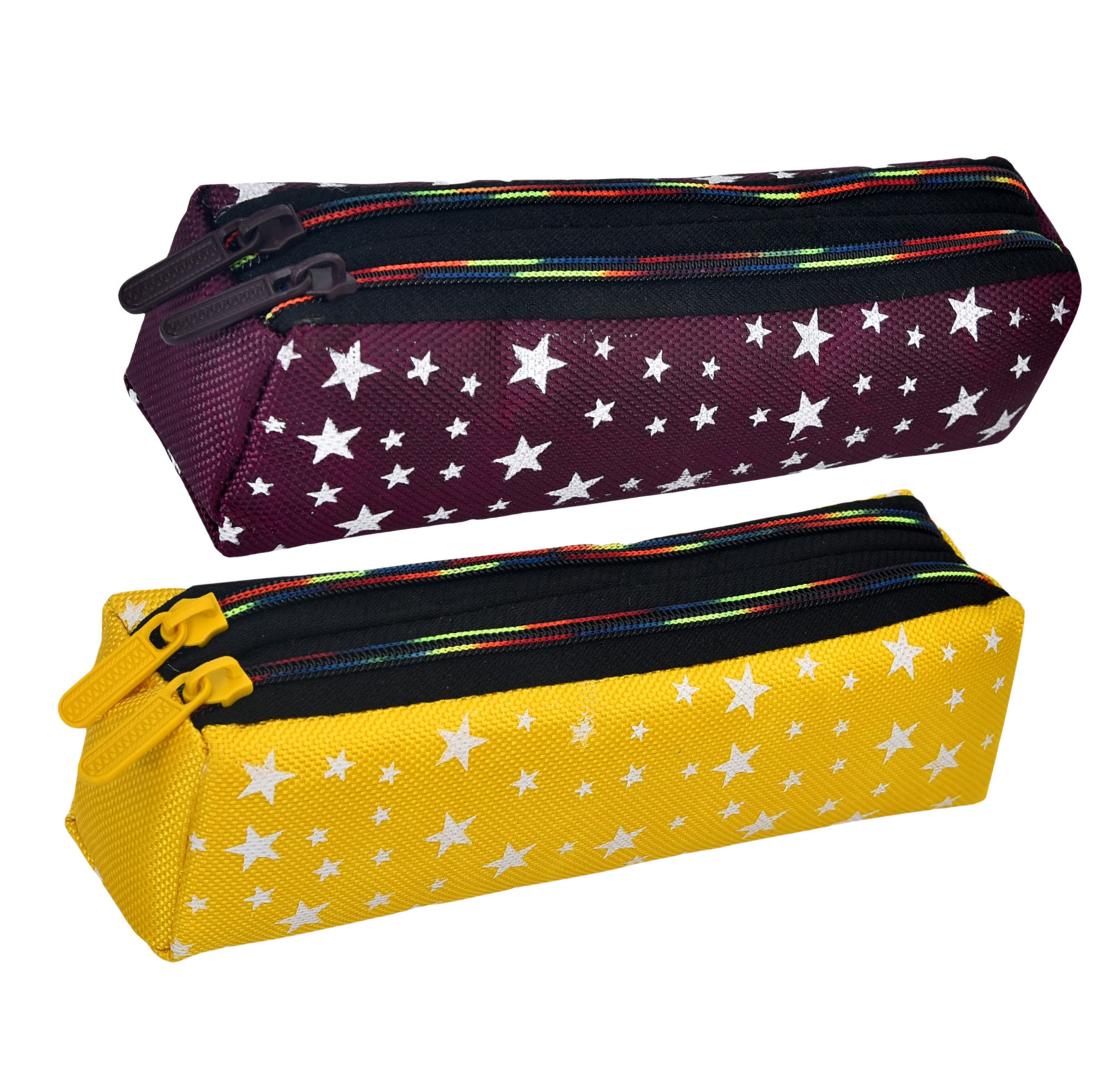 Kuber Industries Pencil Pouch | Rexine Stationary Pouch | Pencil Utility Pouch | School Pencil Case for Kids | Pen-Pencil Box for Kids | 2 Zipper Pencil Organizer | Star Pencil Pouch | Pack of 2 | Multi