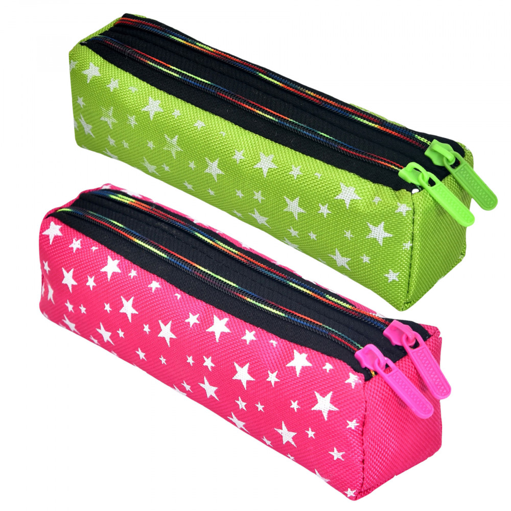 Kuber Industries Pencil Pouch | Rexine Stationary Pouch | Pencil Utility Pouch | School Pencil Case for Kids | Pen-Pencil Box for Kids | 2 Zipper Pencil Organizer | Star Pencil Pouch | Pack of 2 | Multi