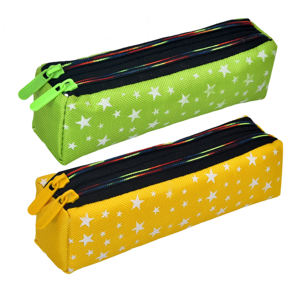 Kuber Industries Pencil Pouch | Rexine Stationary Pouch | Pencil Utility Pouch | School Pencil Case for Kids | Pen-Pencil Box for Kids | 2 Zipper Pencil Organizer | Star Pencil Pouch | Pack of 2 | Multi