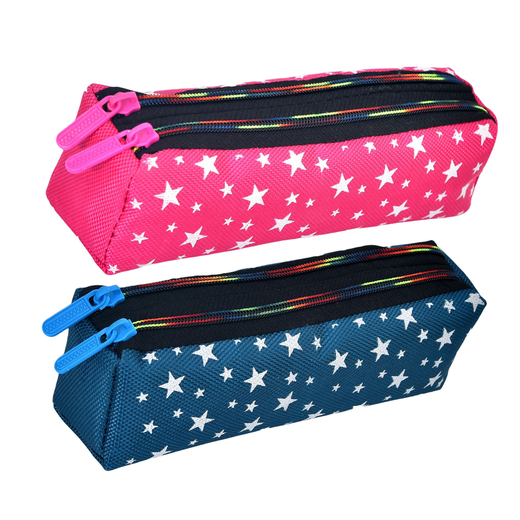 Kuber Industries Pencil Pouch | Rexine Stationary Pouch | Pencil Utility Pouch | School Pencil Case for Kids | Pen-Pencil Box for Kids | 2 Zipper Pencil Organizer | Star Pencil Pouch | Pack of 2 | Multi