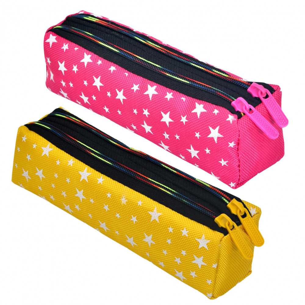 Kuber Industries Pencil Pouch | Rexine Stationary Pouch | Pencil Utility Pouch | School Pencil Case for Kids | Pen-Pencil Box for Kids | 2 Zipper Pencil Organizer | Star Pencil Pouch | Pack of 2 | Multi